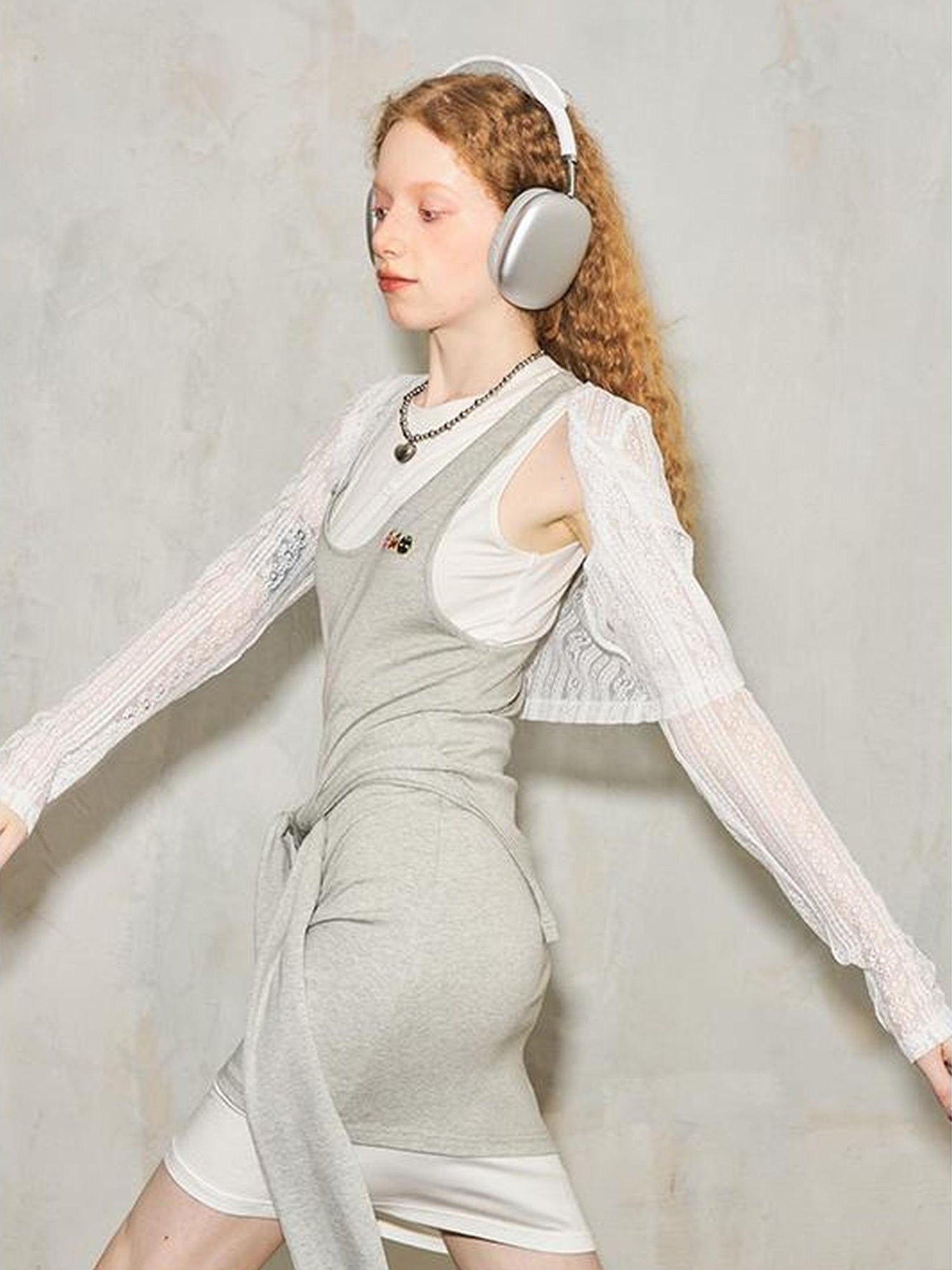 DIDDI MODA Layered Cat Embroidery Cotton Dress Set