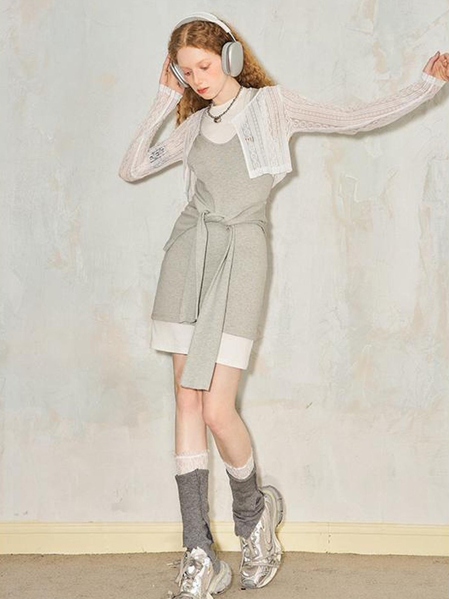 DIDDI MODA Layered Cat Embroidery Cotton Dress Set