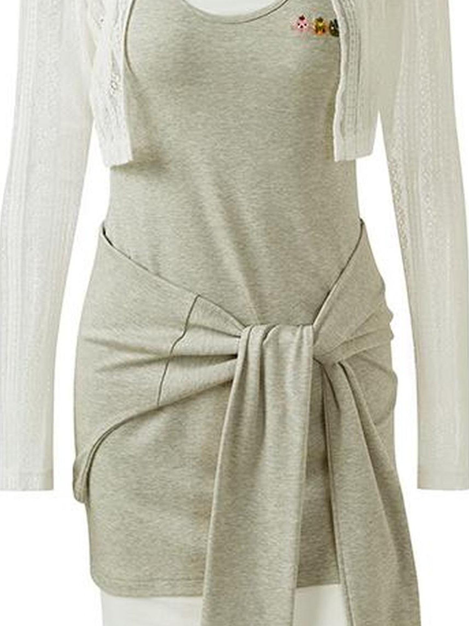 DIDDI MODA Layered Cat Embroidery Cotton Dress Set