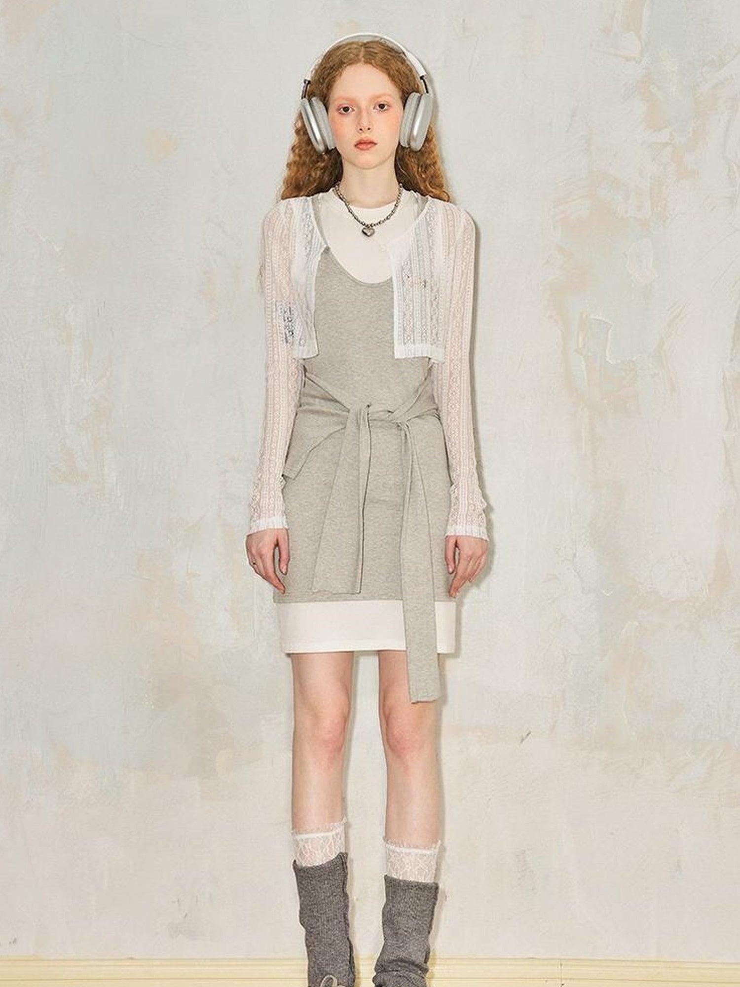 DIDDI MODA Layered Cat Embroidery Cotton Dress Set