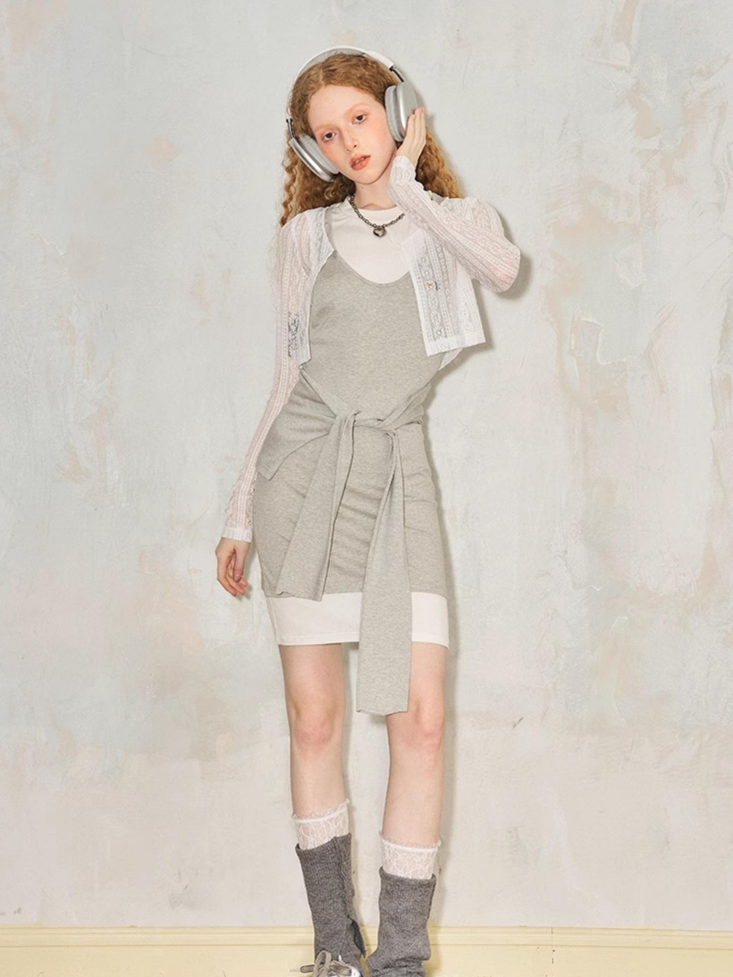 DIDDI MODA Layered Cat Embroidery Cotton Dress Set