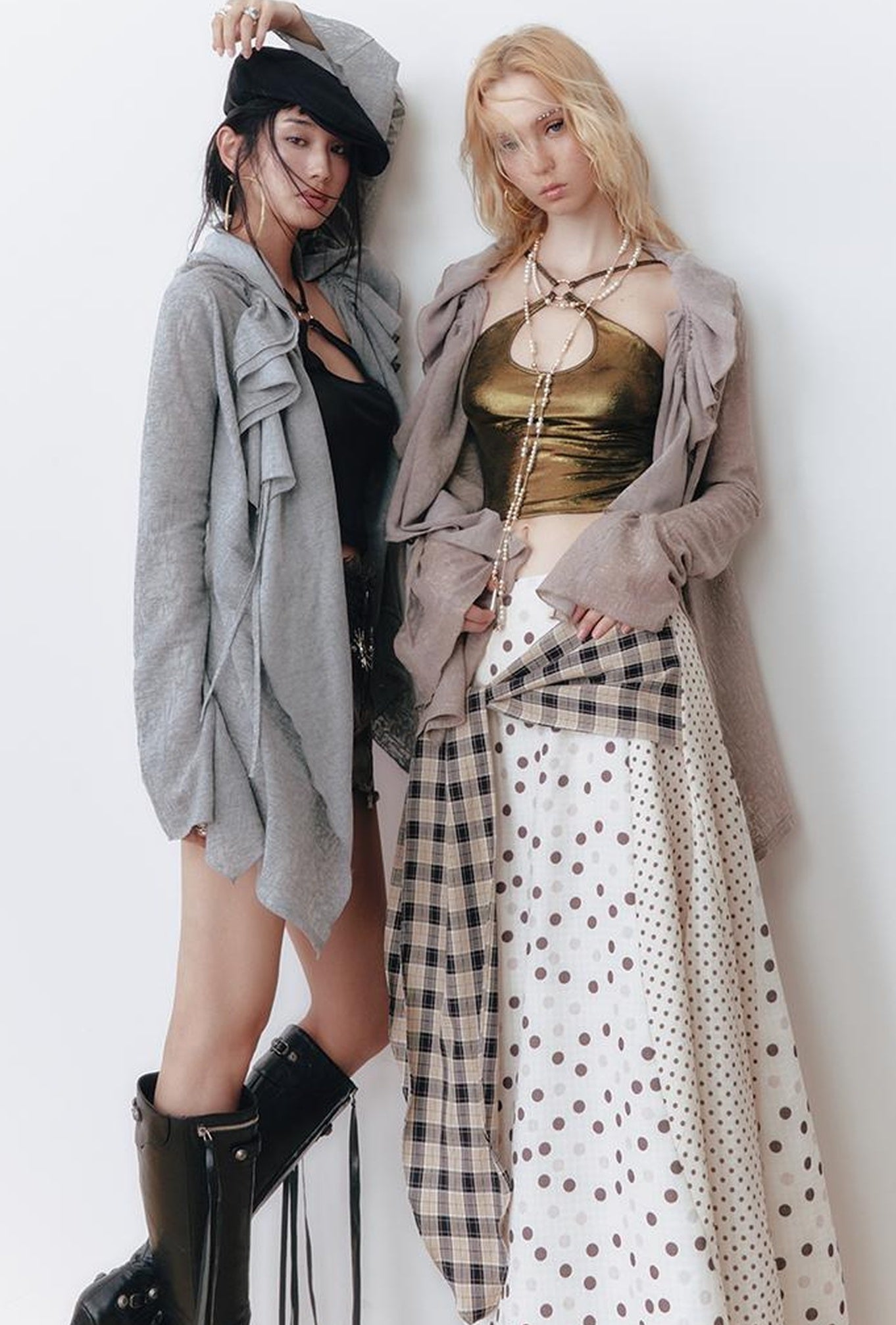 OfAkiva Layered Drawstring Lace Hem Knit Cardigan Sweater