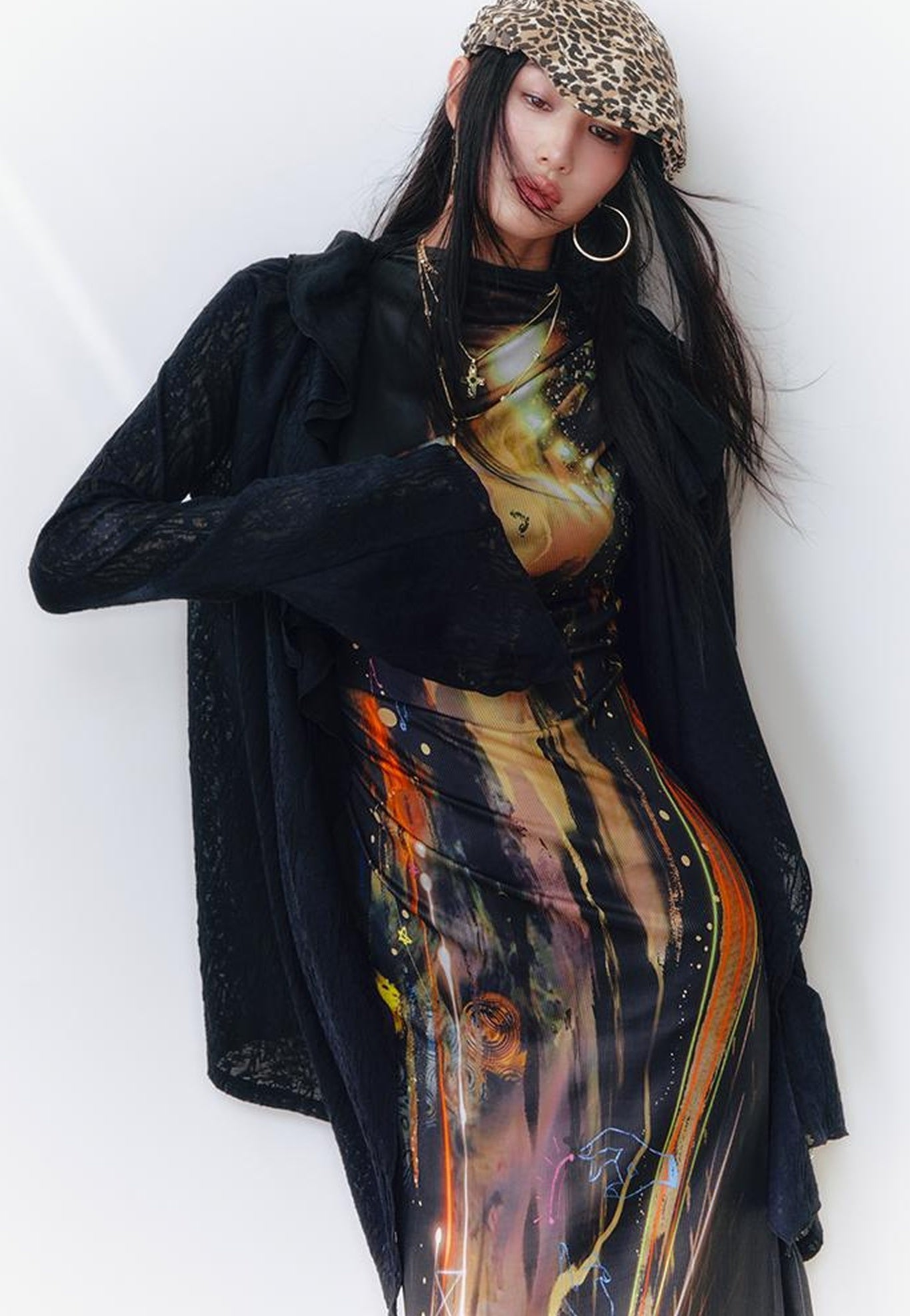 OfAkiva Layered Drawstring Lace Hem Knit Cardigan Sweater