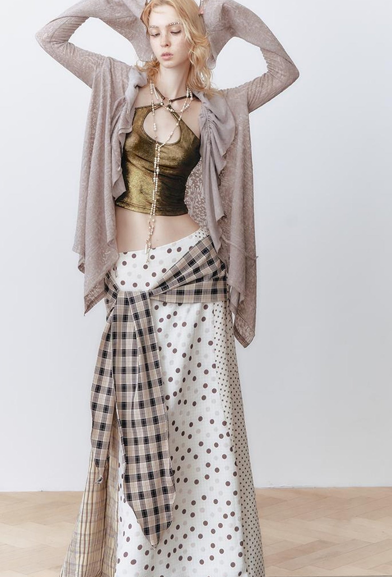 OfAkiva Layered Drawstring Lace Hem Knit Cardigan Sweater