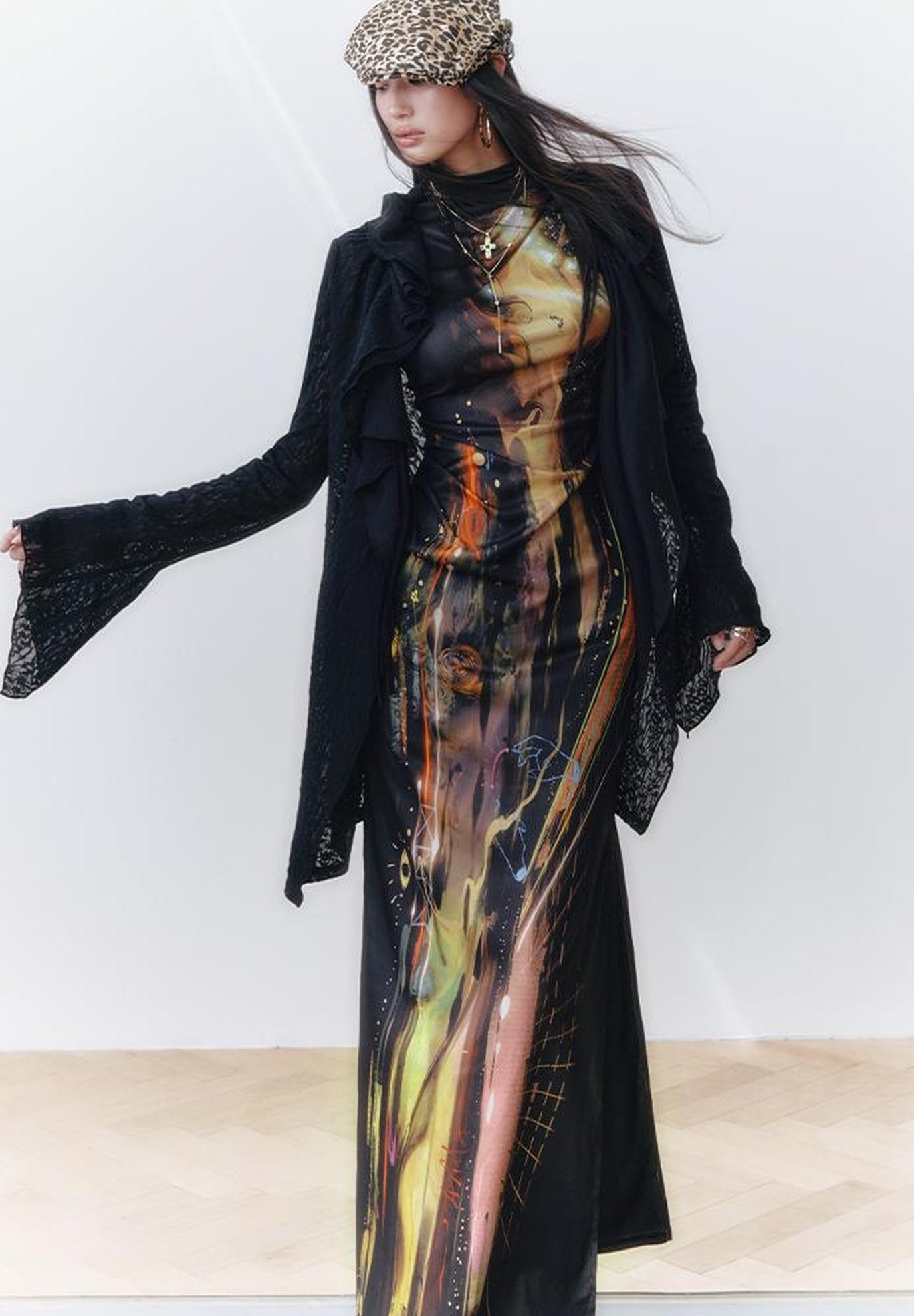 OfAkiva Layered Drawstring Lace Hem Knit Cardigan Sweater