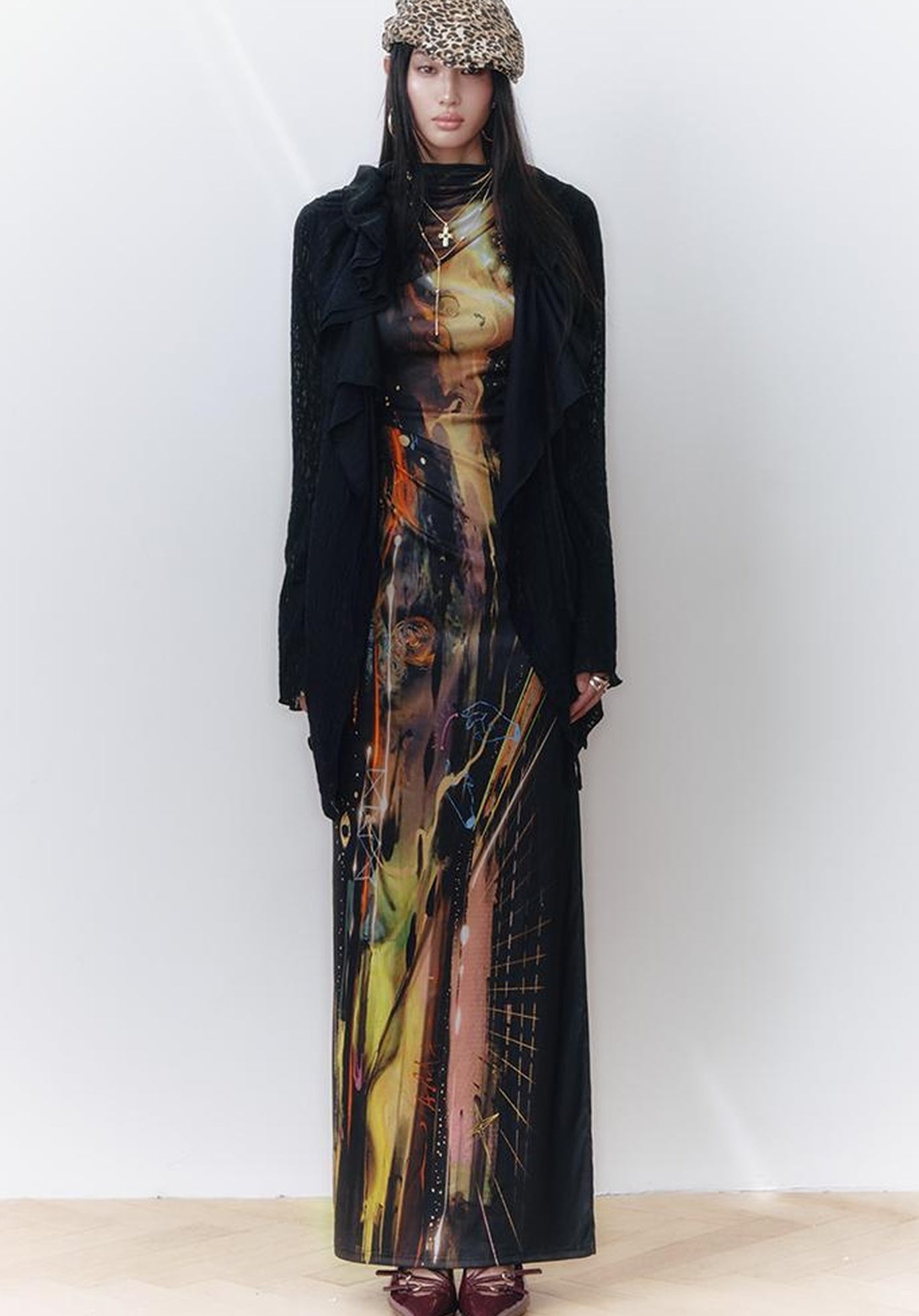 OfAkiva Layered Drawstring Lace Hem Knit Cardigan Sweater