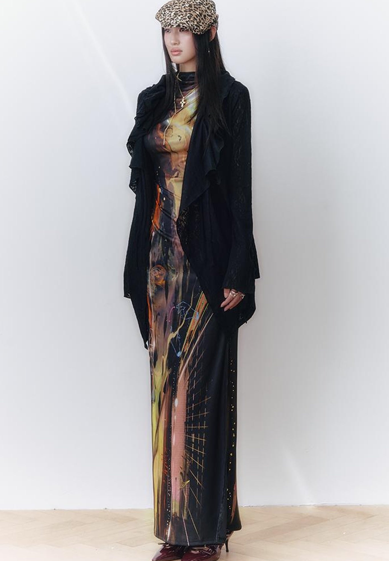 OfAkiva Layered Drawstring Lace Hem Knit Cardigan Sweater