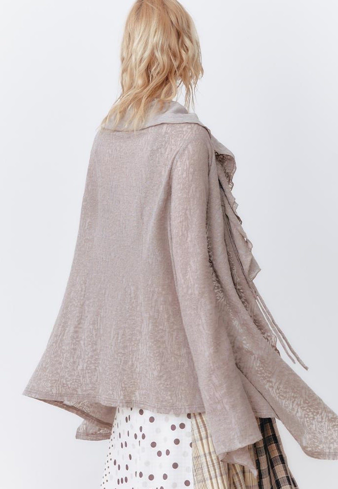 OfAkiva Layered Drawstring Lace Hem Knit Cardigan Sweater