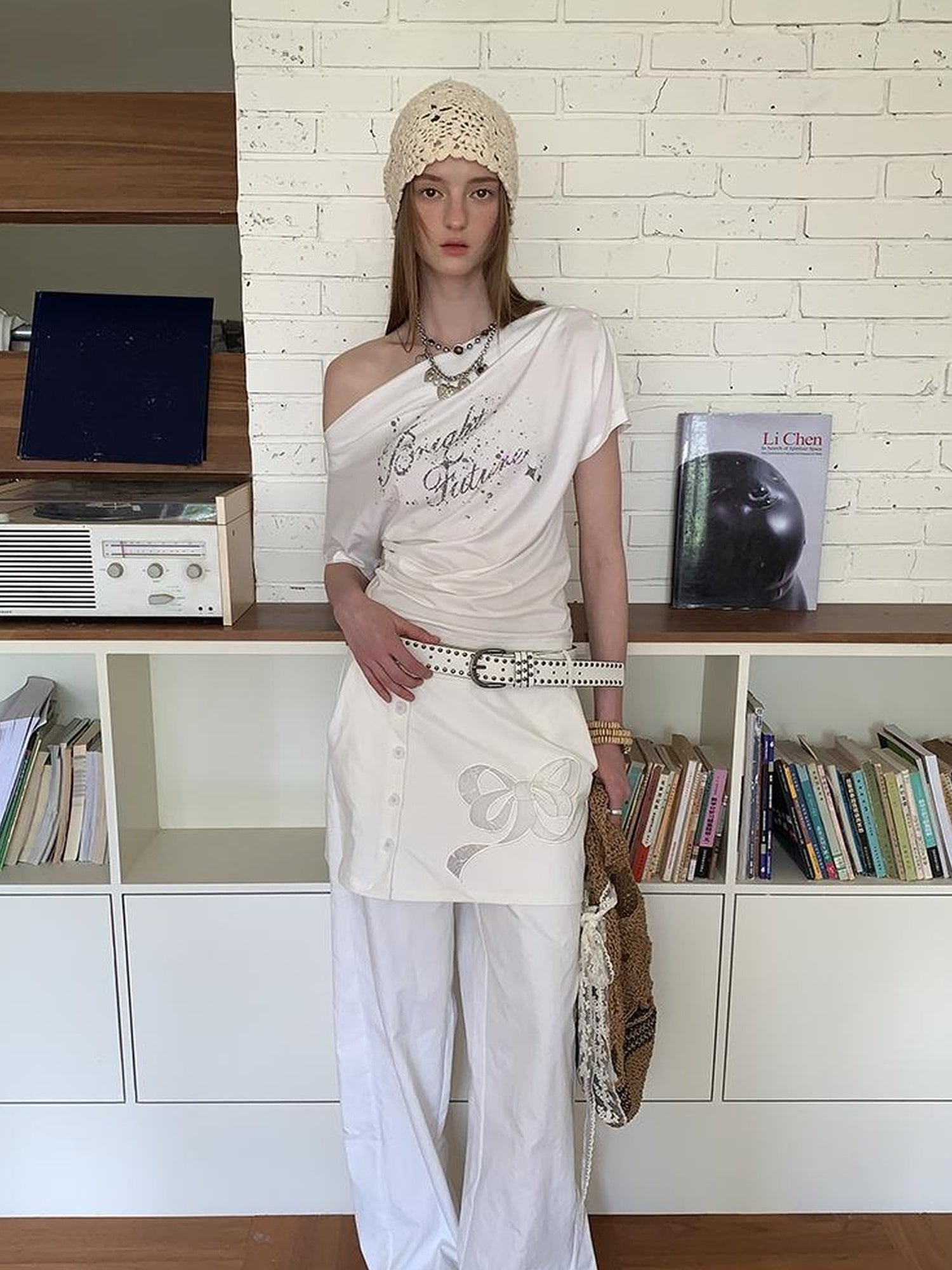 DIDDI MODA Layered Lace Bow Embroidered Wide Leg Culotte Skirt