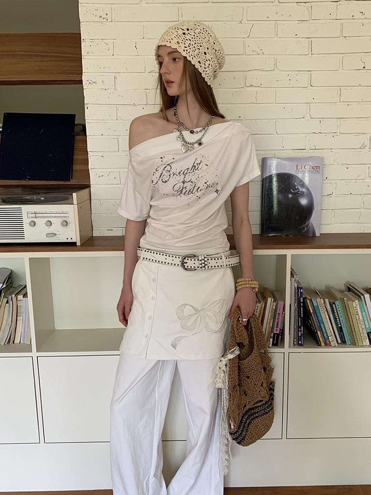 DIDDI MODA Layered Lace Bow Embroidered Wide Leg Culotte Skirt