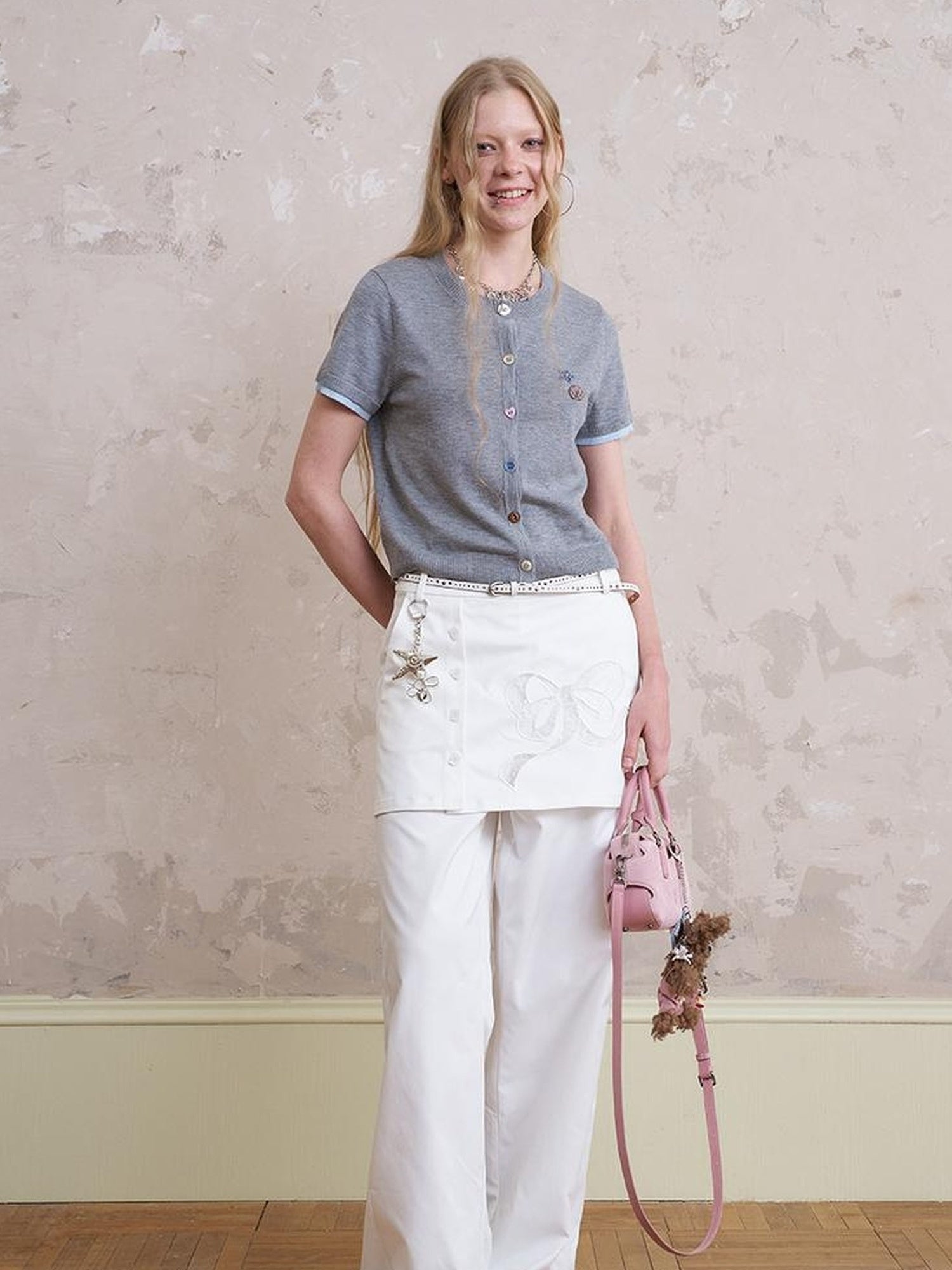 DIDDI MODA Layered Lace Bow Embroidered Wide Leg Culotte Skirt