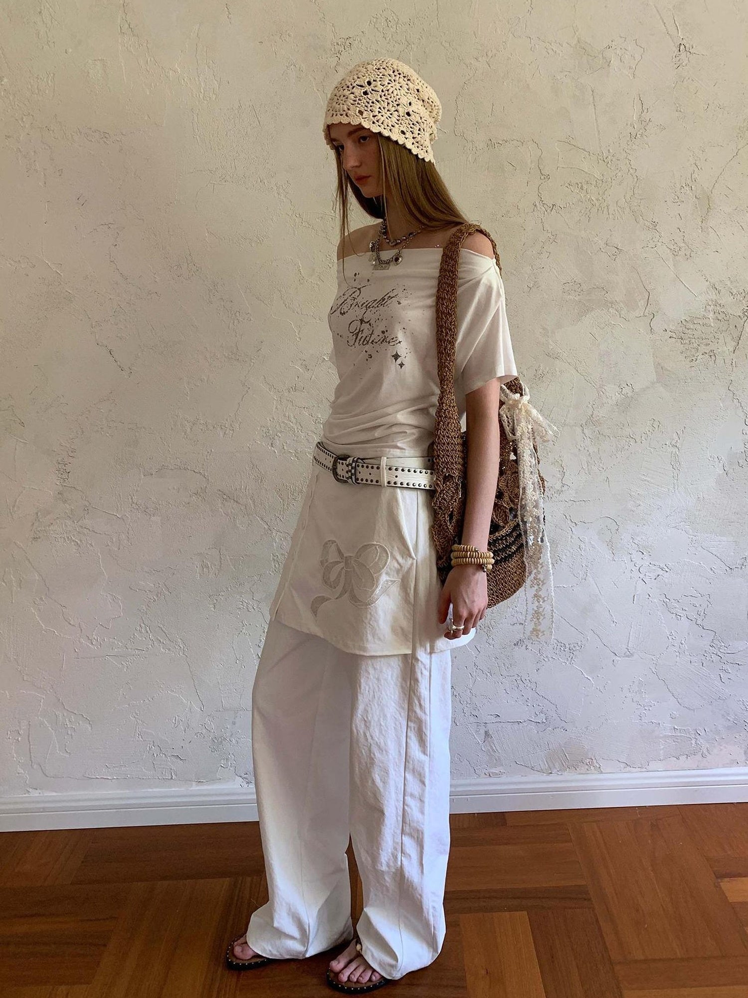 DIDDI MODA Layered Lace Bow Embroidered Wide Leg Culotte Skirt