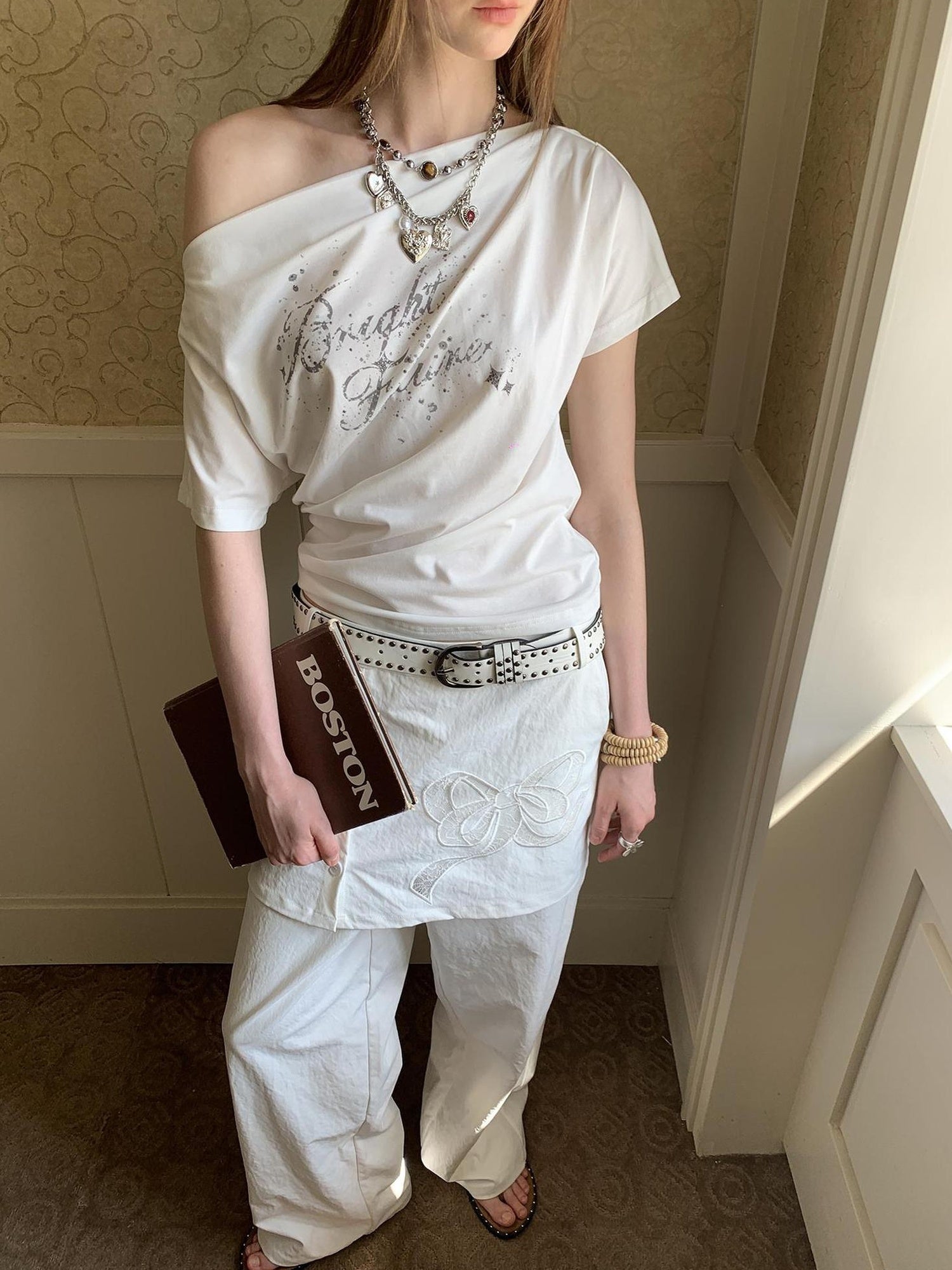 DIDDI MODA Layered Lace Bow Embroidered Wide Leg Culotte Skirt