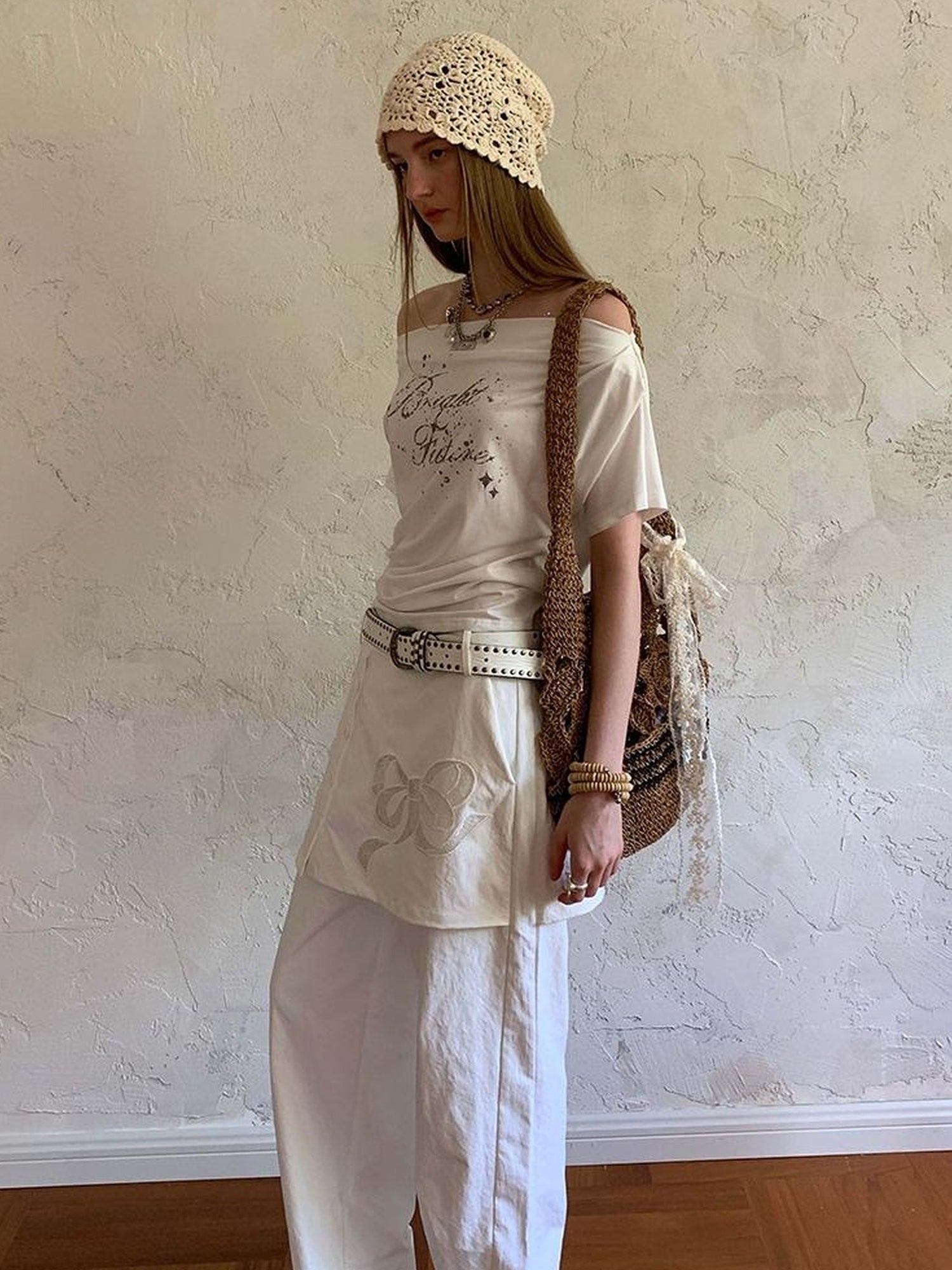 DIDDI MODA Layered Lace Bow Embroidered Wide Leg Culotte Skirt