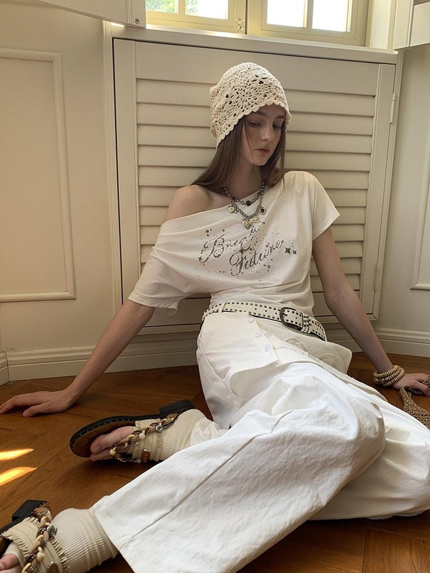 DIDDI MODA Layered Lace Bow Embroidered Wide Leg Culotte Skirt