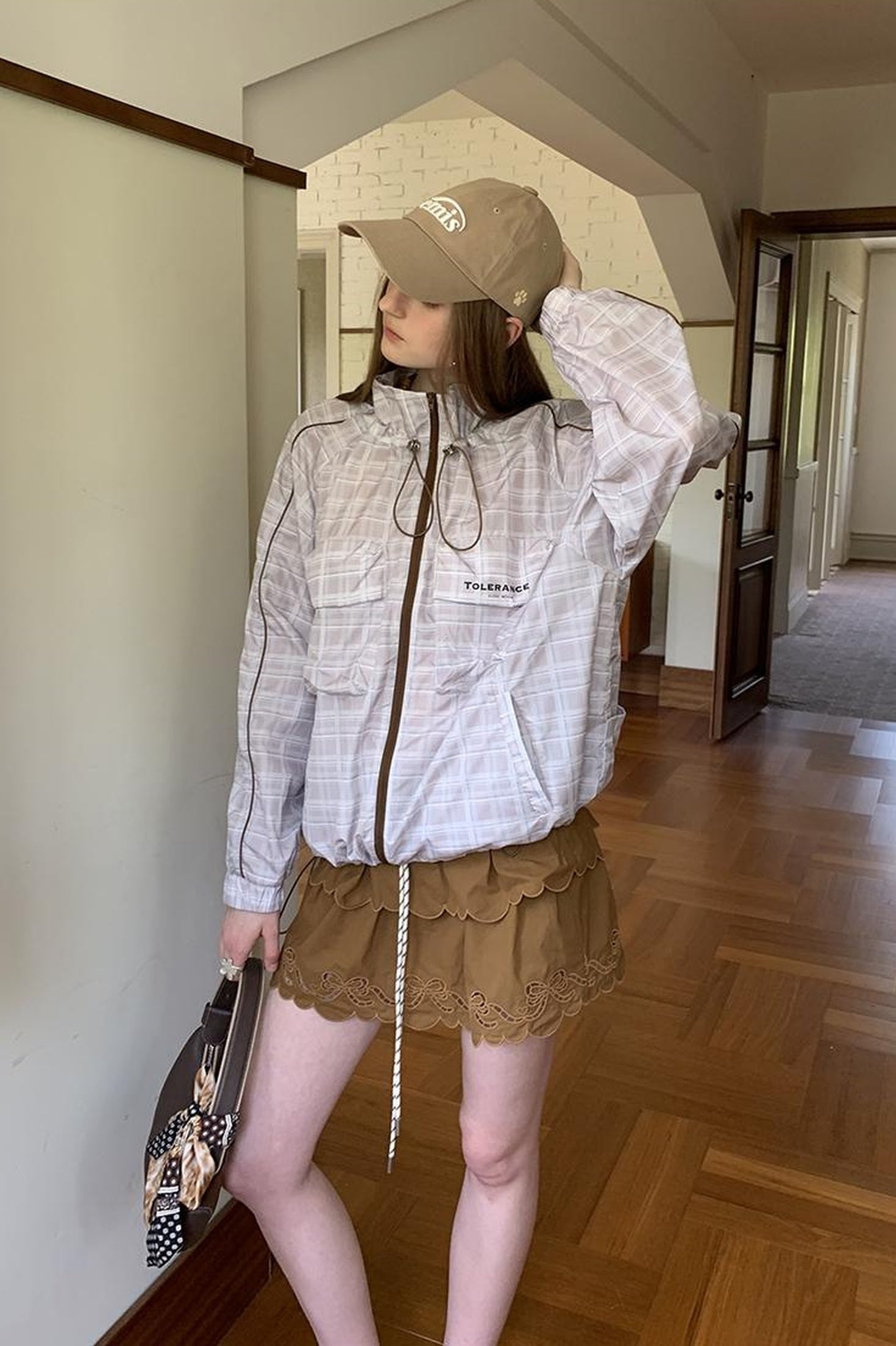 DIDDI MODA Layered Lace Bow Trimmed Hollow Out Cotton Midi Skirt