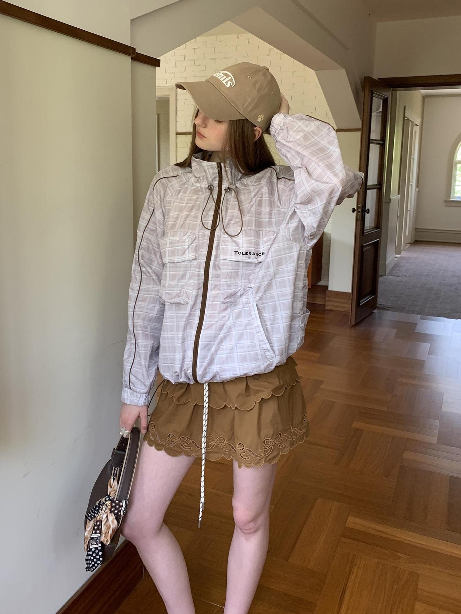 DIDDI MODA Layered Lace Bow Trimmed Hollow Out Cotton Midi Skirt