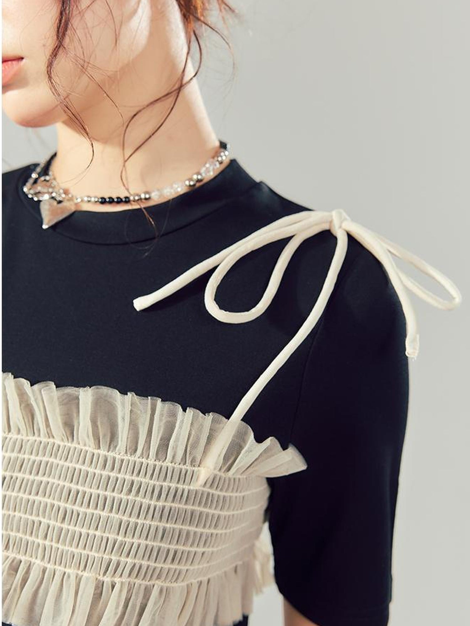 DIDDI MODA Layered Lace Mesh Ruffle Dress