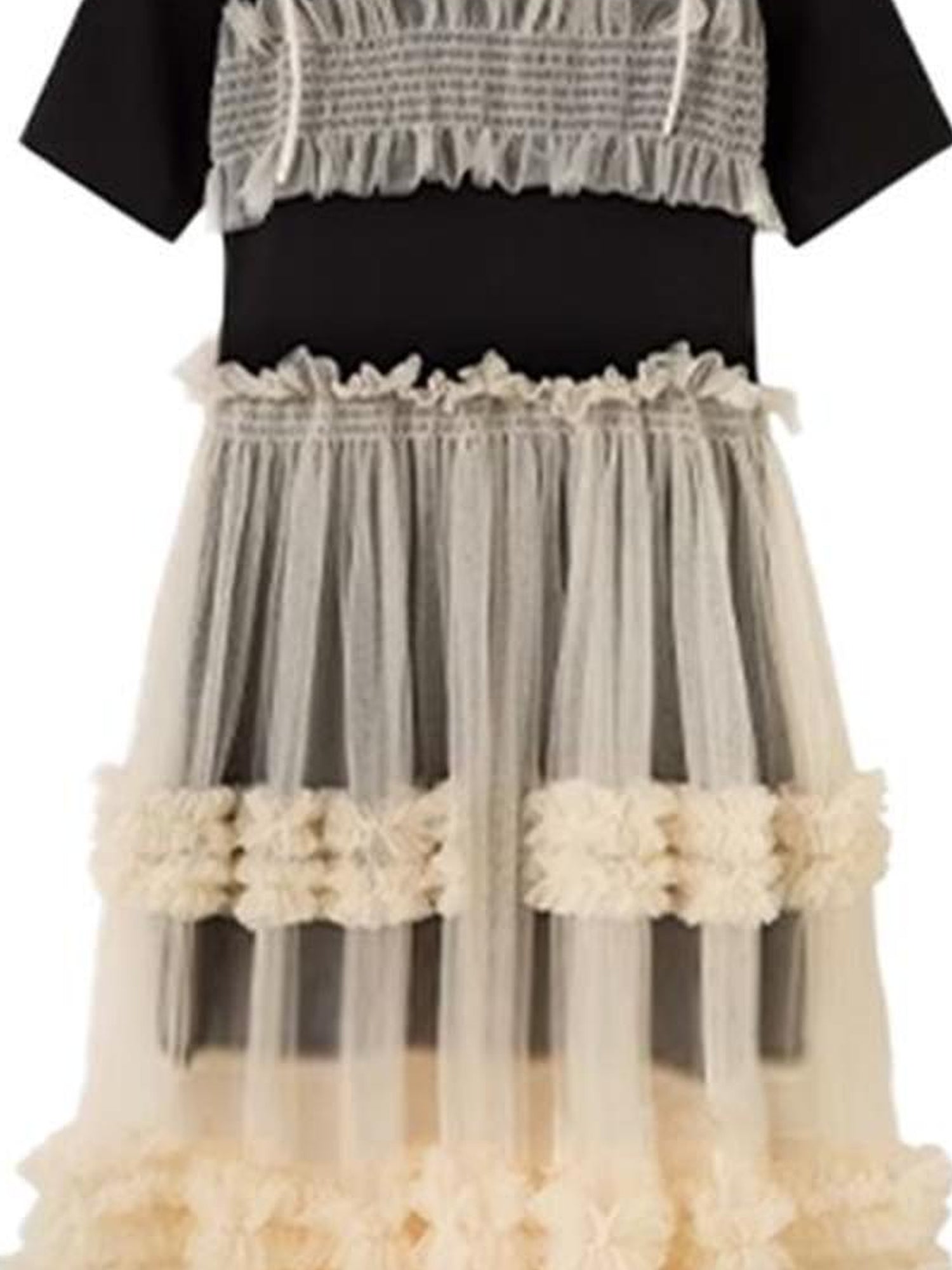 DIDDI MODA Layered Lace Mesh Ruffle Dress