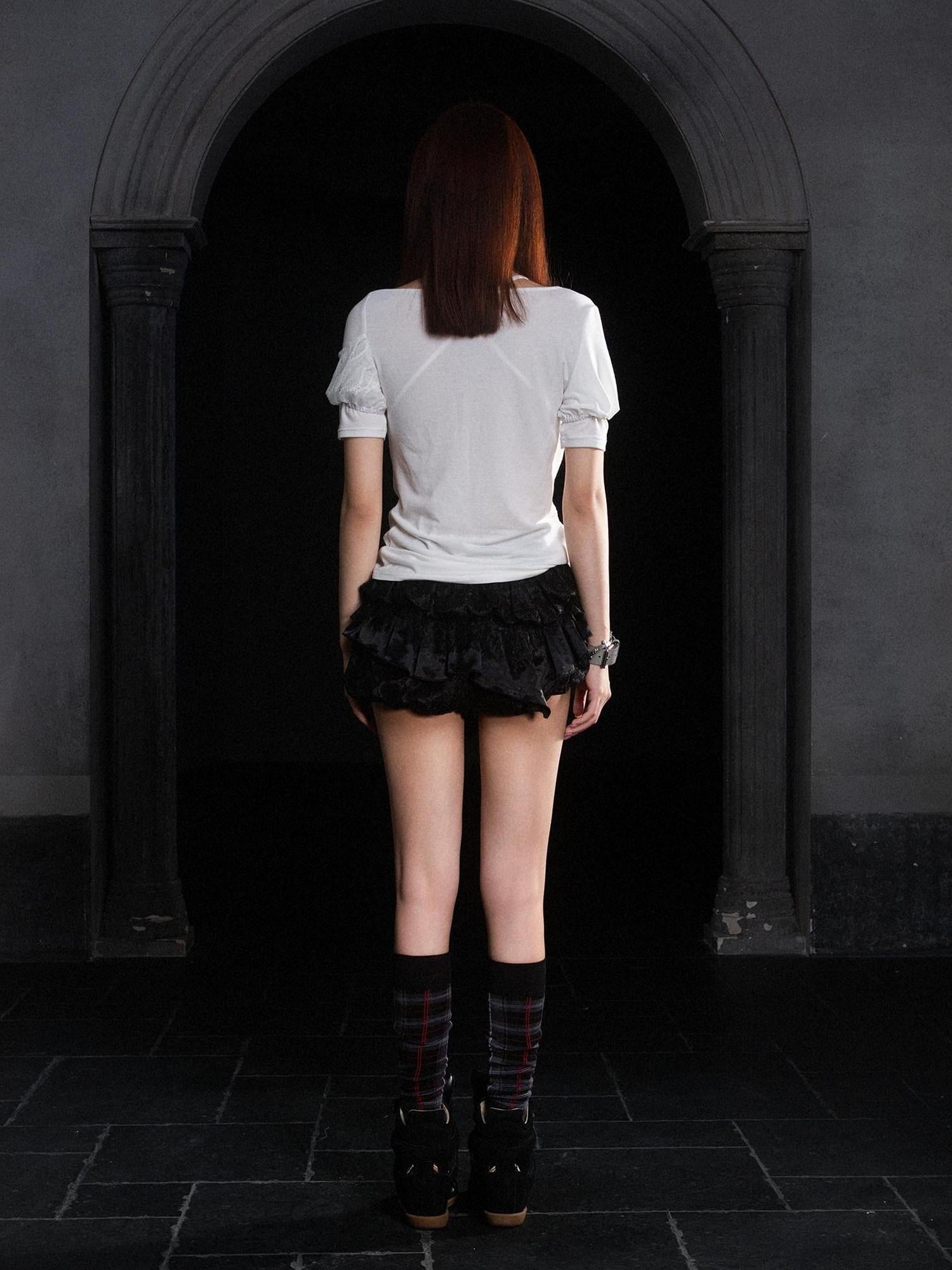 ARIADNAw Layered Lace Satin Punk Goth Bloomer Shorts