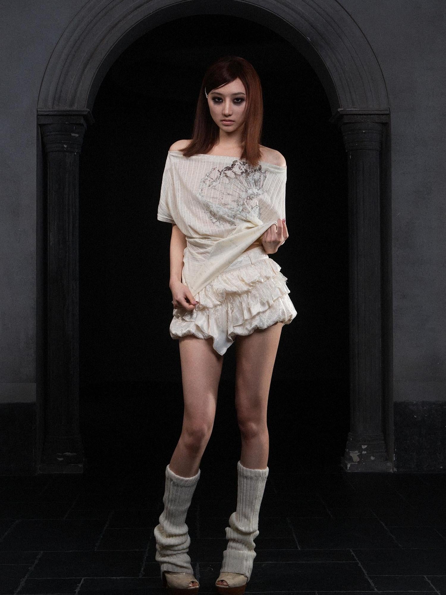 ARIADNAw Layered Lace Satin Punk Goth Bloomer Shorts