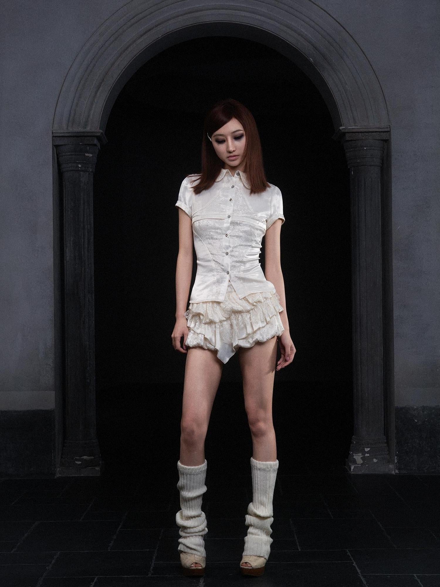 ARIADNAw Layered Lace Satin Punk Goth Bloomer Shorts