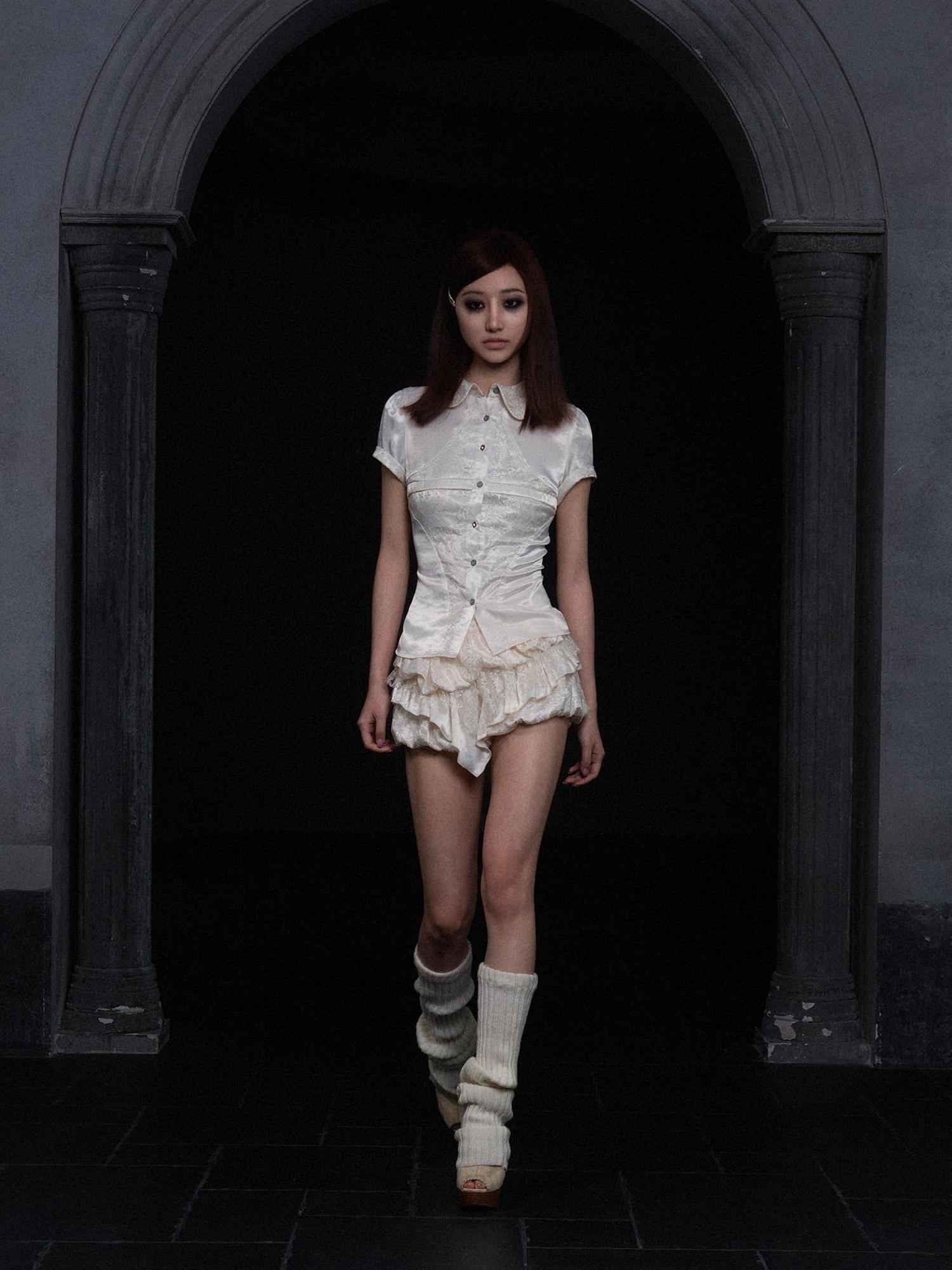 ARIADNAw Layered Lace Satin Punk Goth Bloomer Shorts