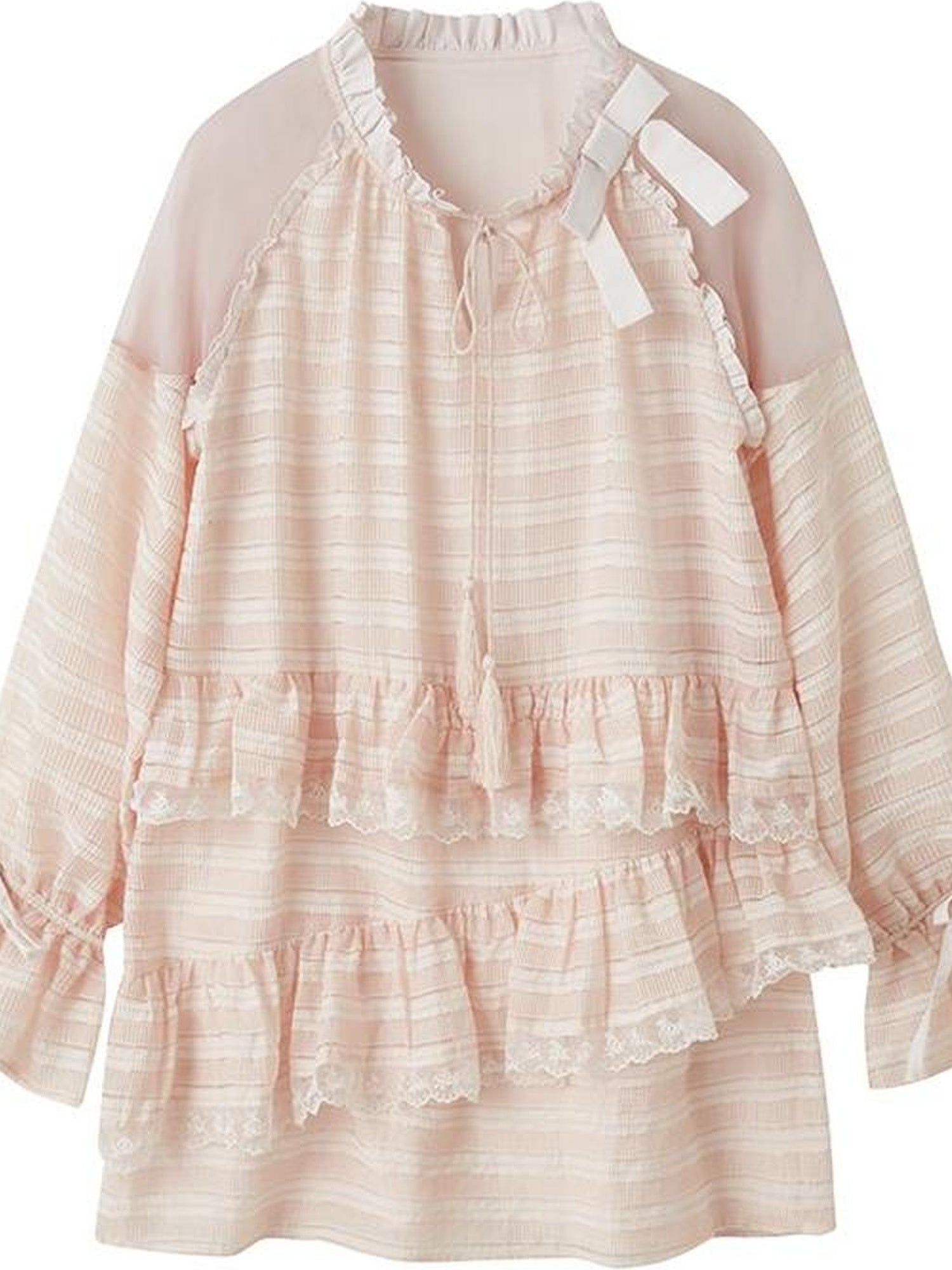 DIDDI MODA Layered Tulle Midi Dress With Fringe Lace Details