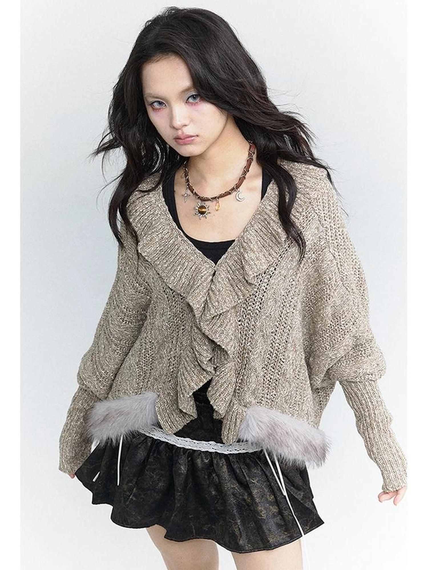 Lazy Batwing Sleeve Dual Wear Wool Blend Cardigan