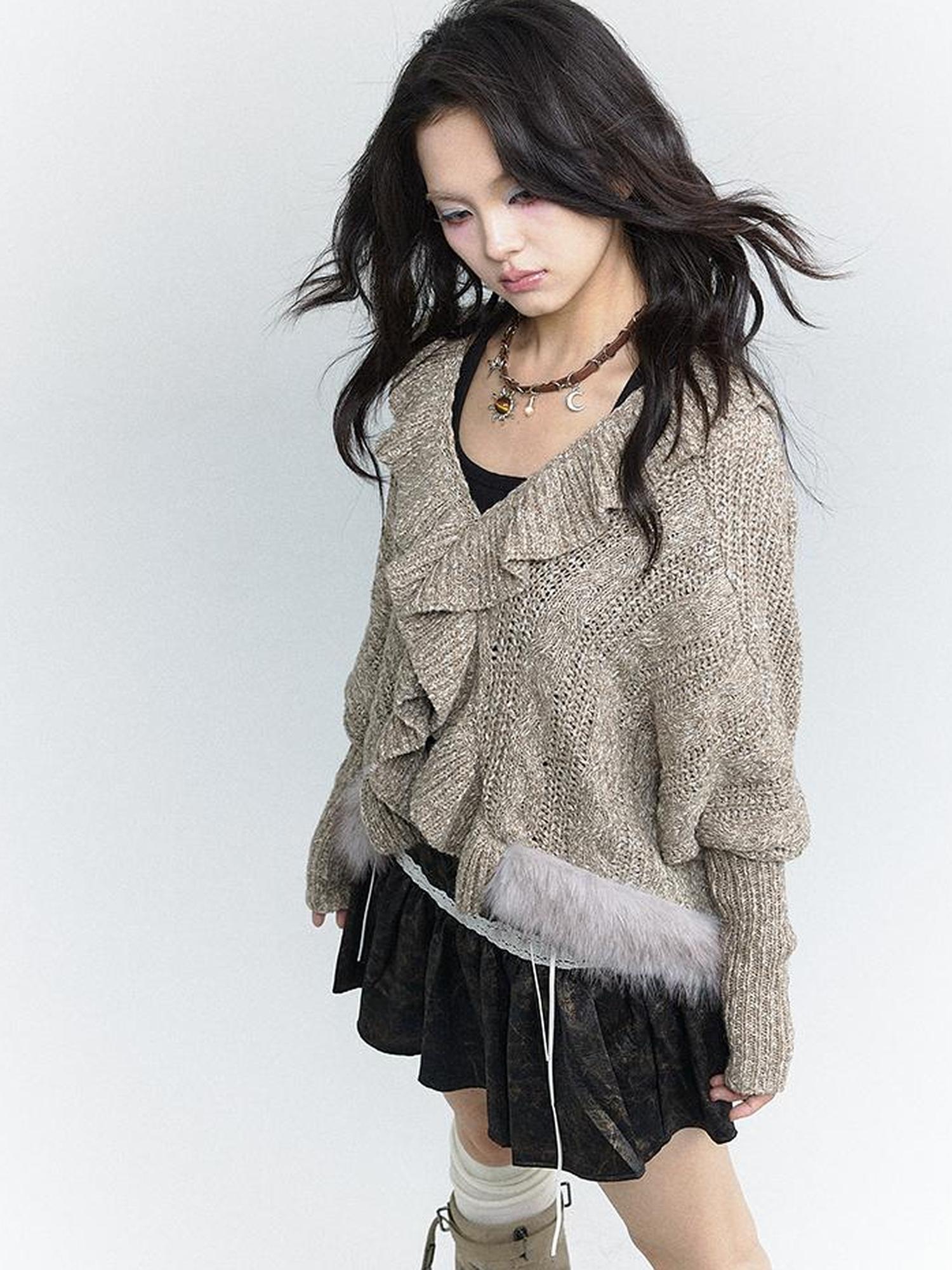 MOMSYCAN FOX LINE Lazy Batwing Sleeve Dual Wear Wool Blend Cardigan