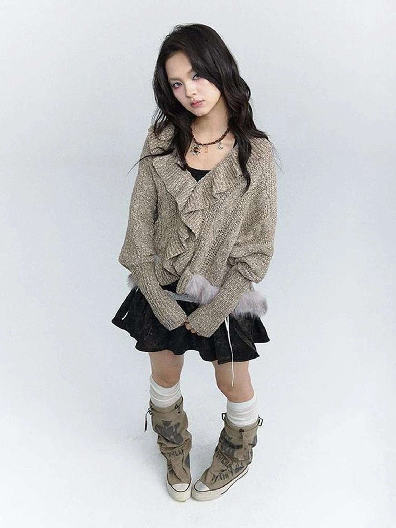 Lazy Batwing Sleeve Dual Wear Wool Blend Cardigan