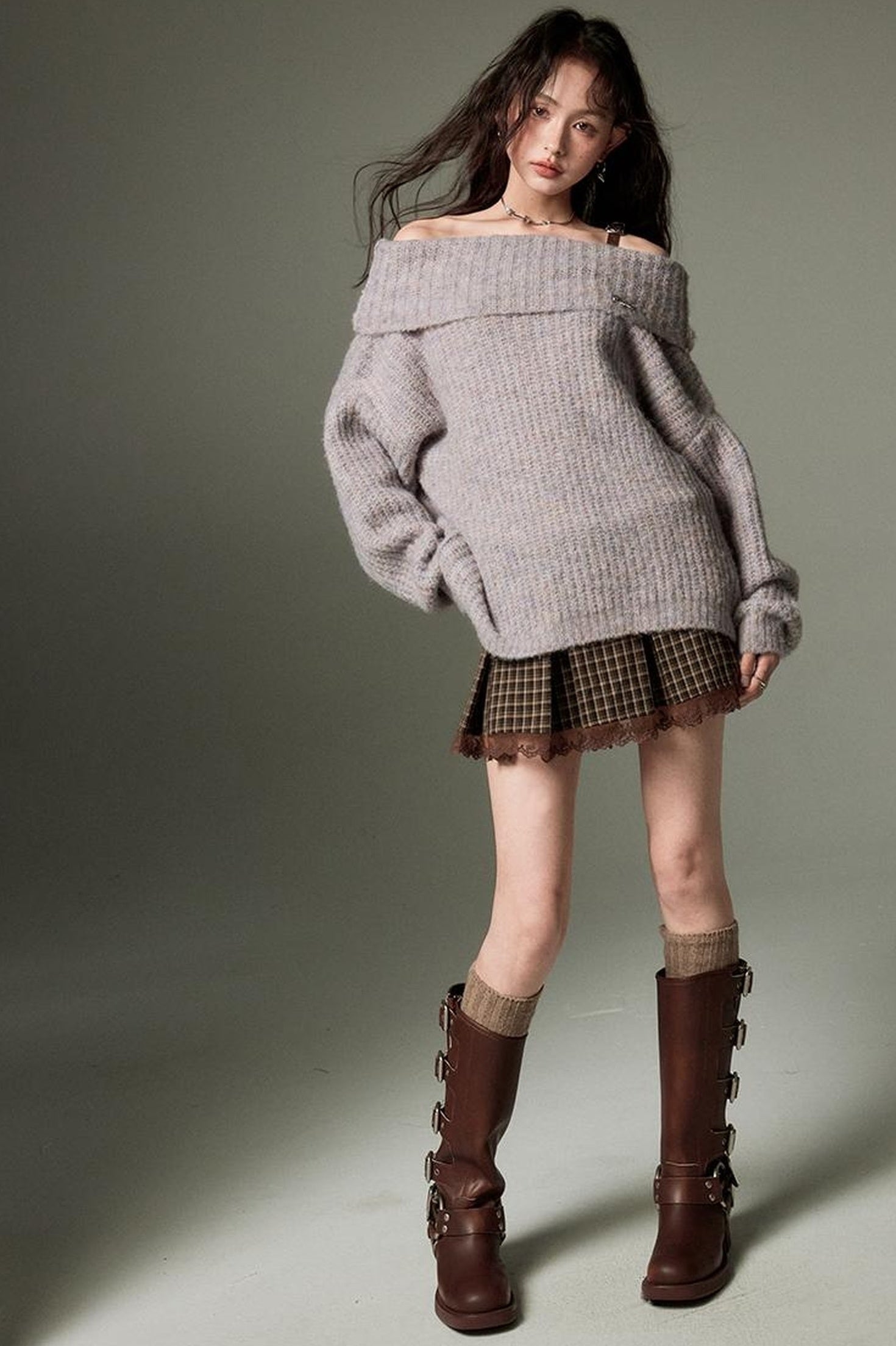 DIDDI MODA Lazy Chic One Shoulder Wool Sweater