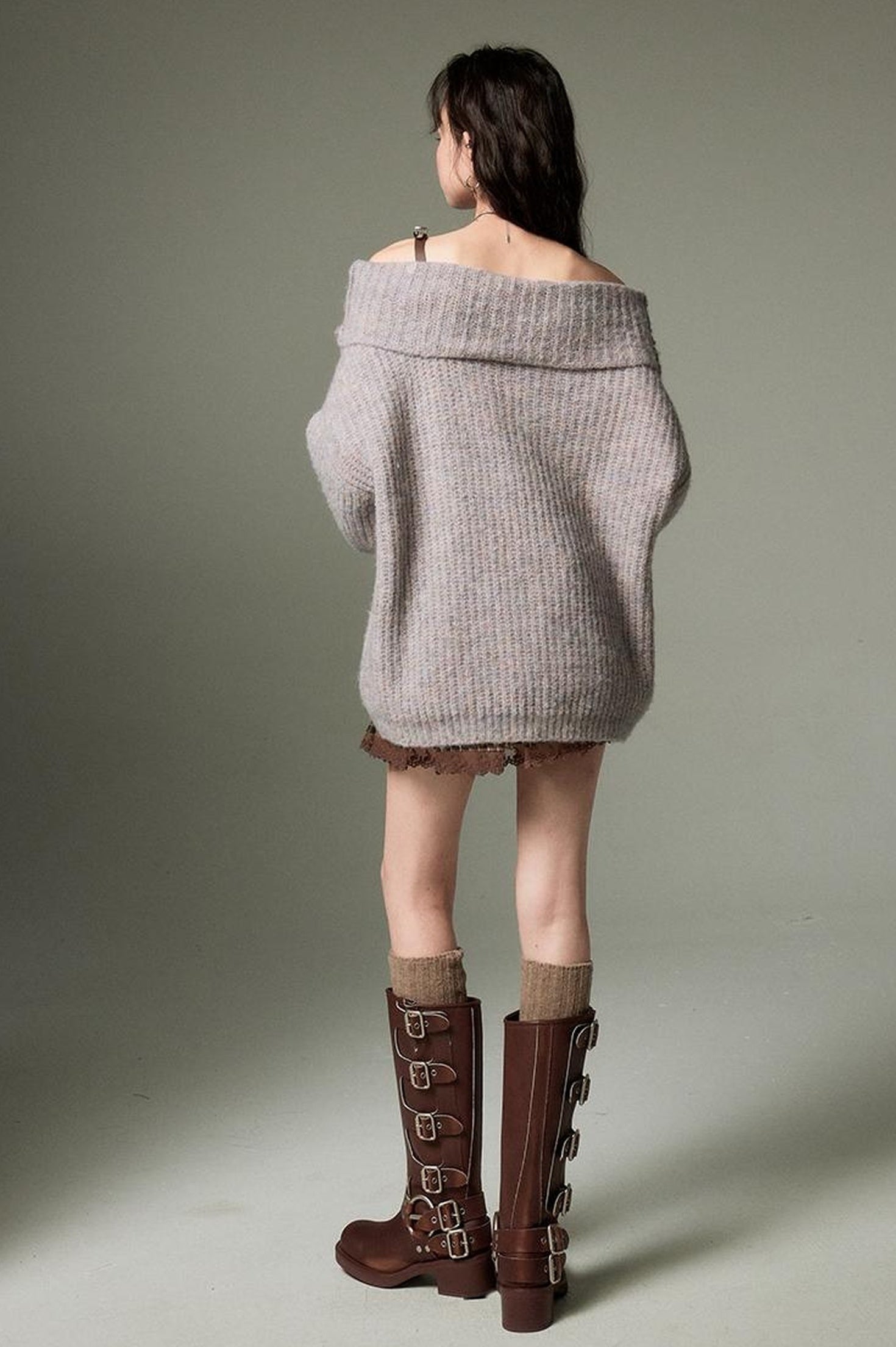 DIDDI MODA Lazy Chic One Shoulder Wool Sweater