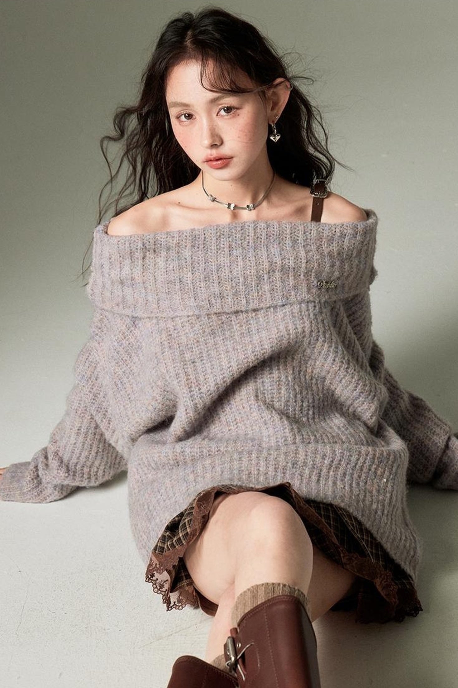 DIDDI MODA Lazy Chic One Shoulder Wool Sweater