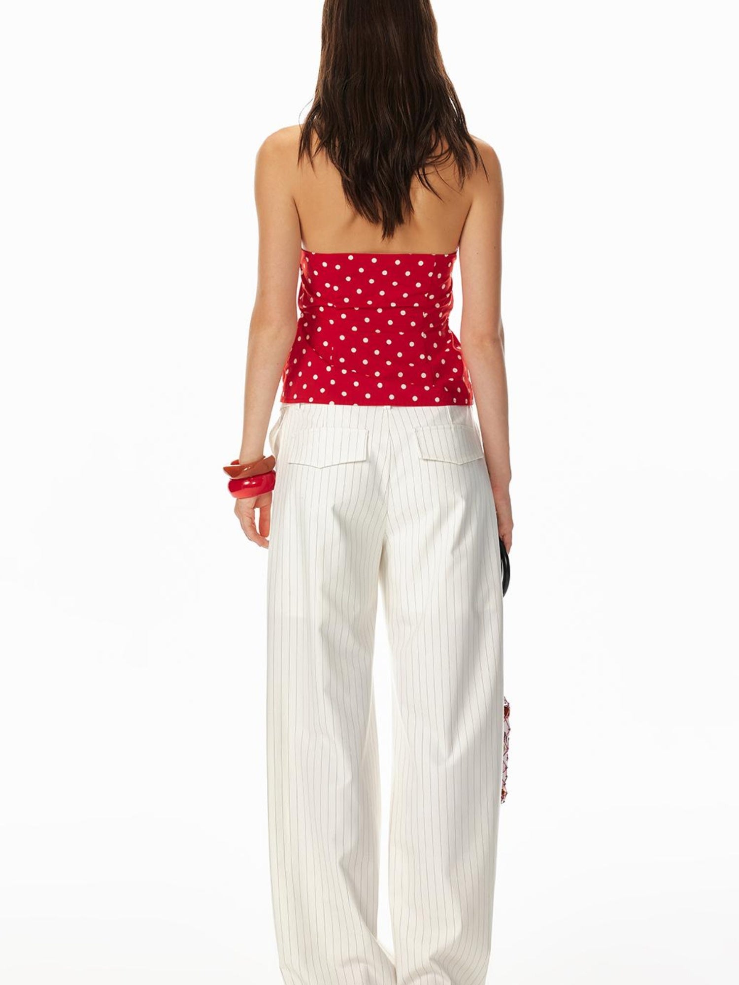 STRIKE A POSE Lazy Dot Backless Sexy Drawstring Halter Fit Top