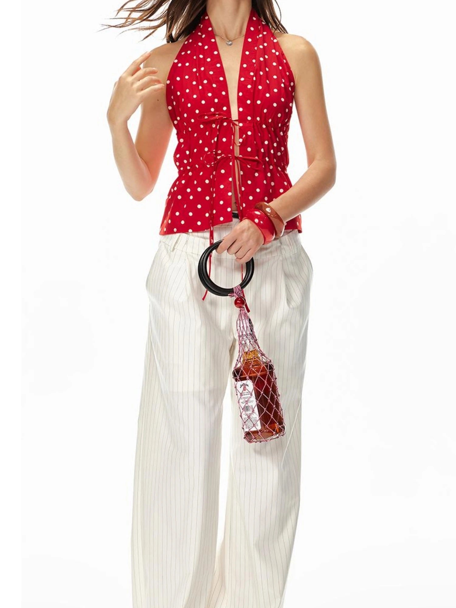 Lazy Dot Backless Sexy Drawstring Halter Fit Top