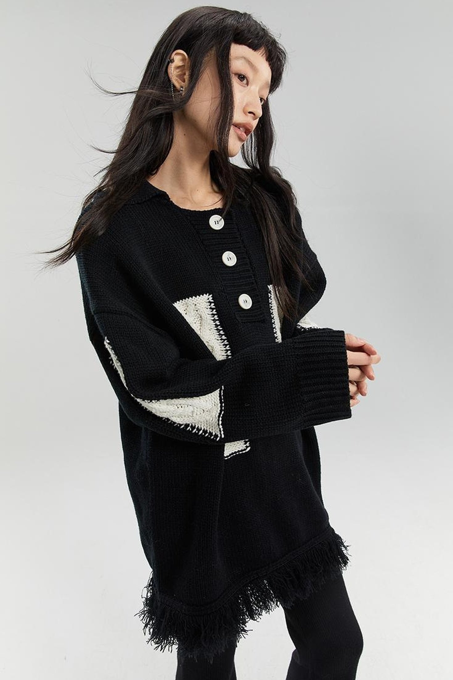 DIDDI MODA Lazy Lavender Knit Sweater With Asymmetrical Design
