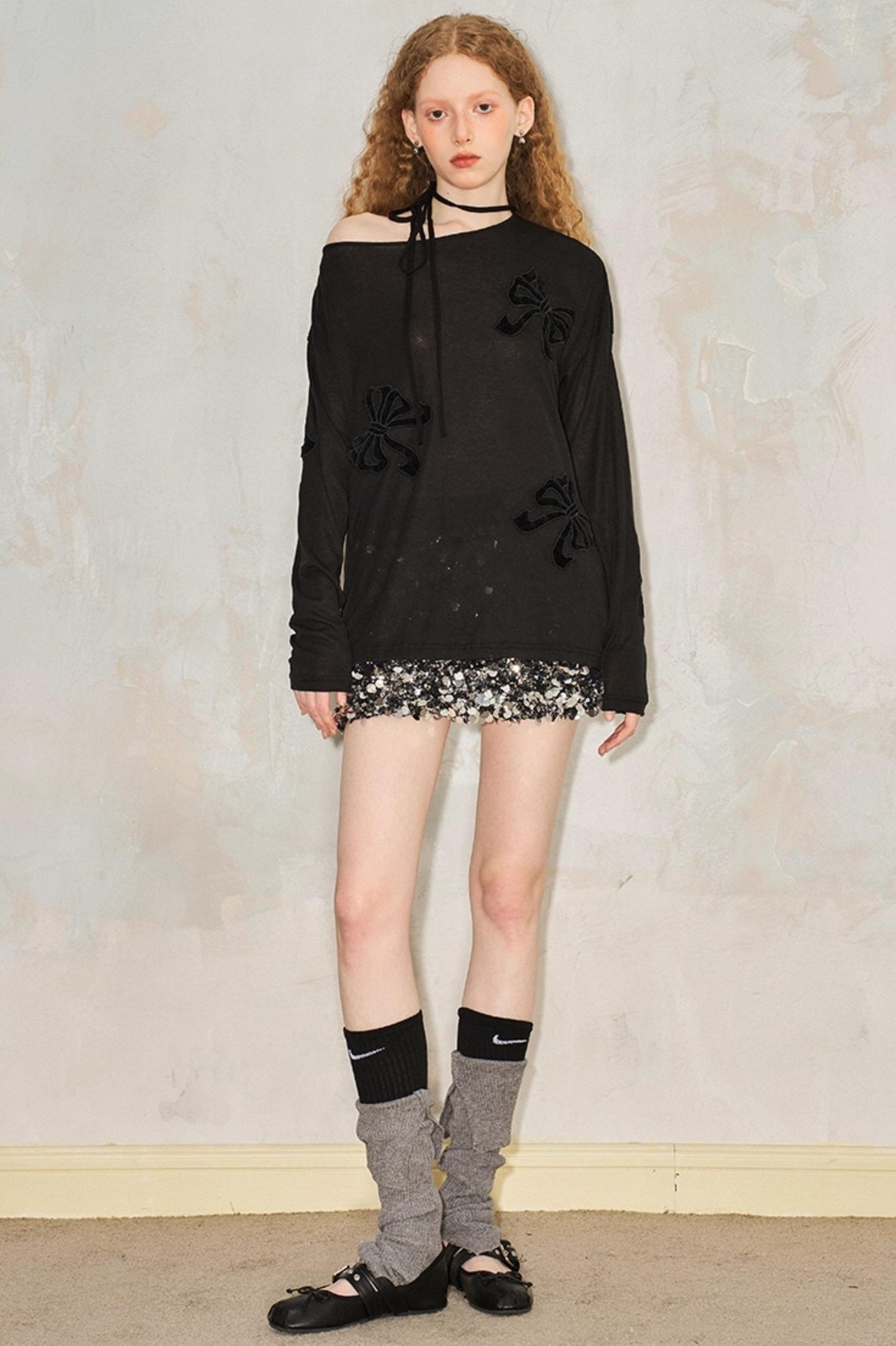 Lazy Off Shoulder Bow Cutout Embroidered Blouse