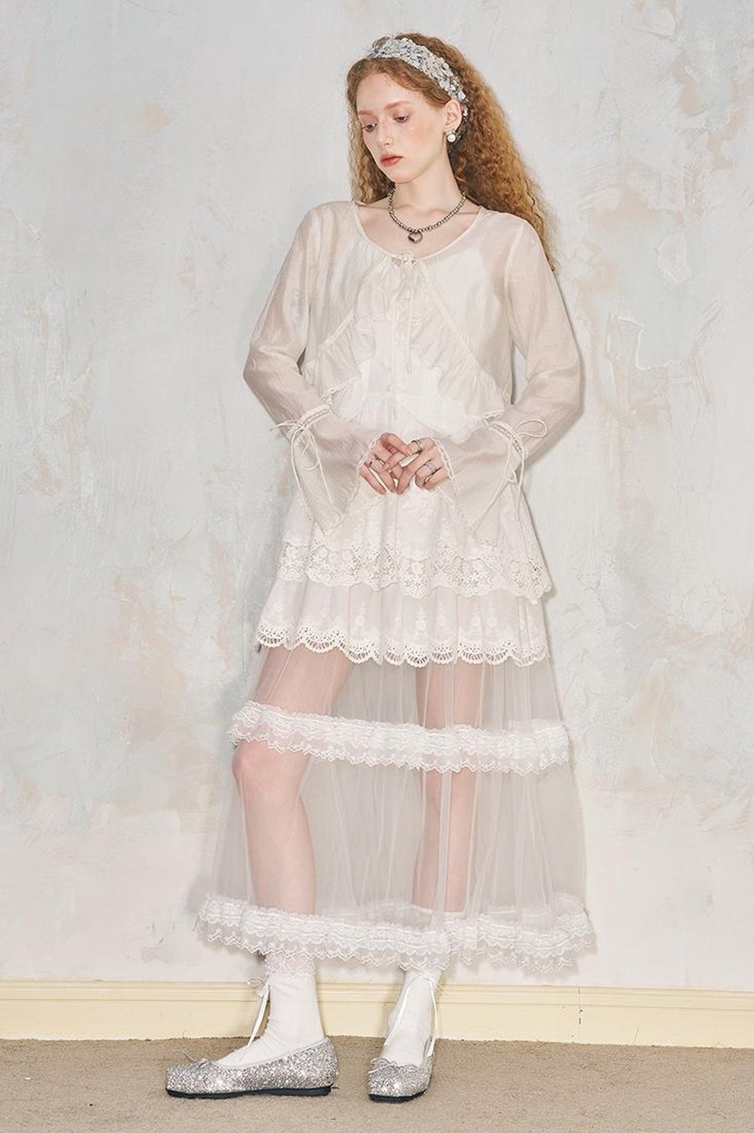 DIDDI MODA Lazy Tie Lace Sheer Cropped Cover Up