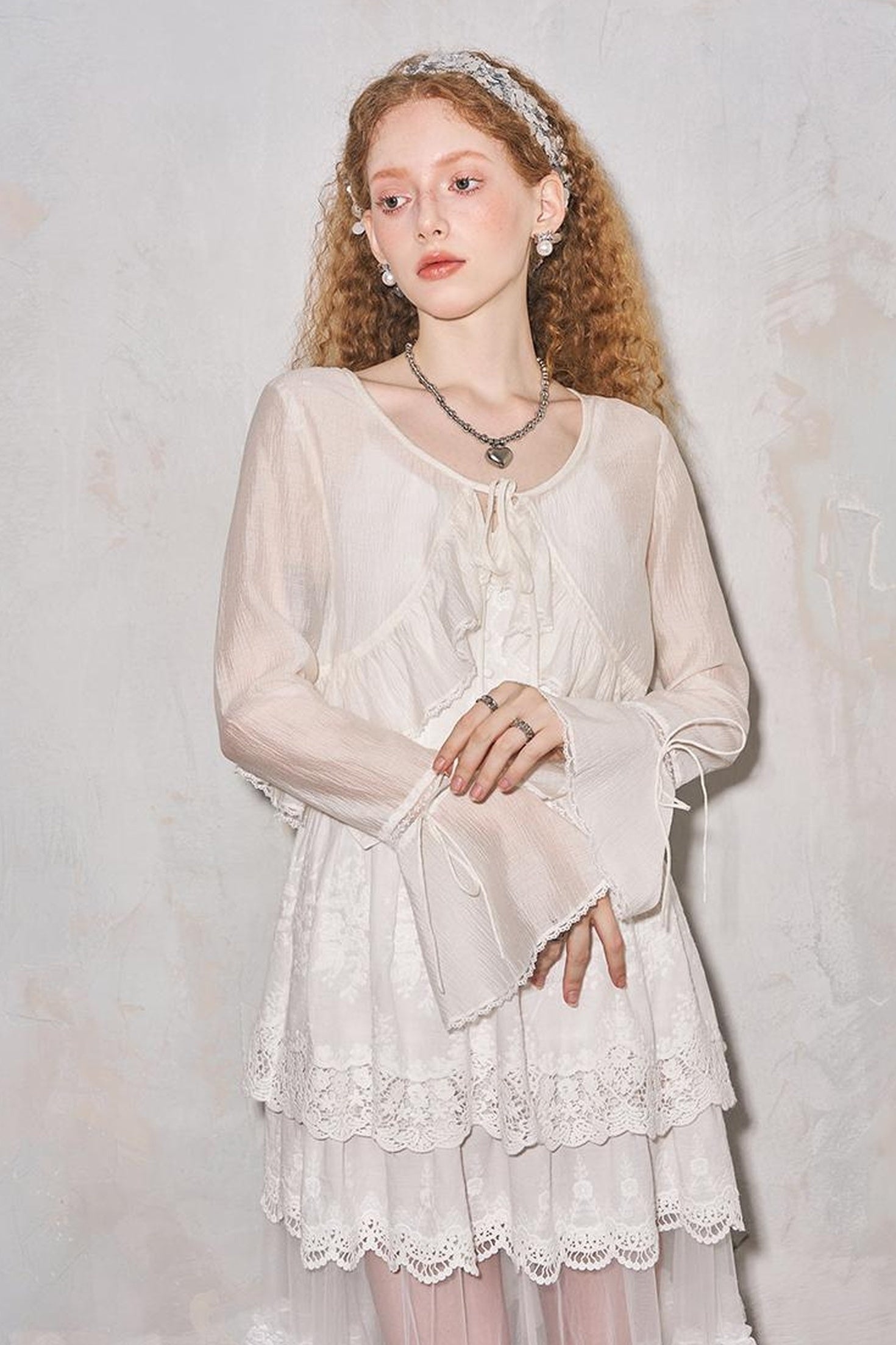 DIDDI MODA Lazy Tie Lace Sheer Cropped Cover Up