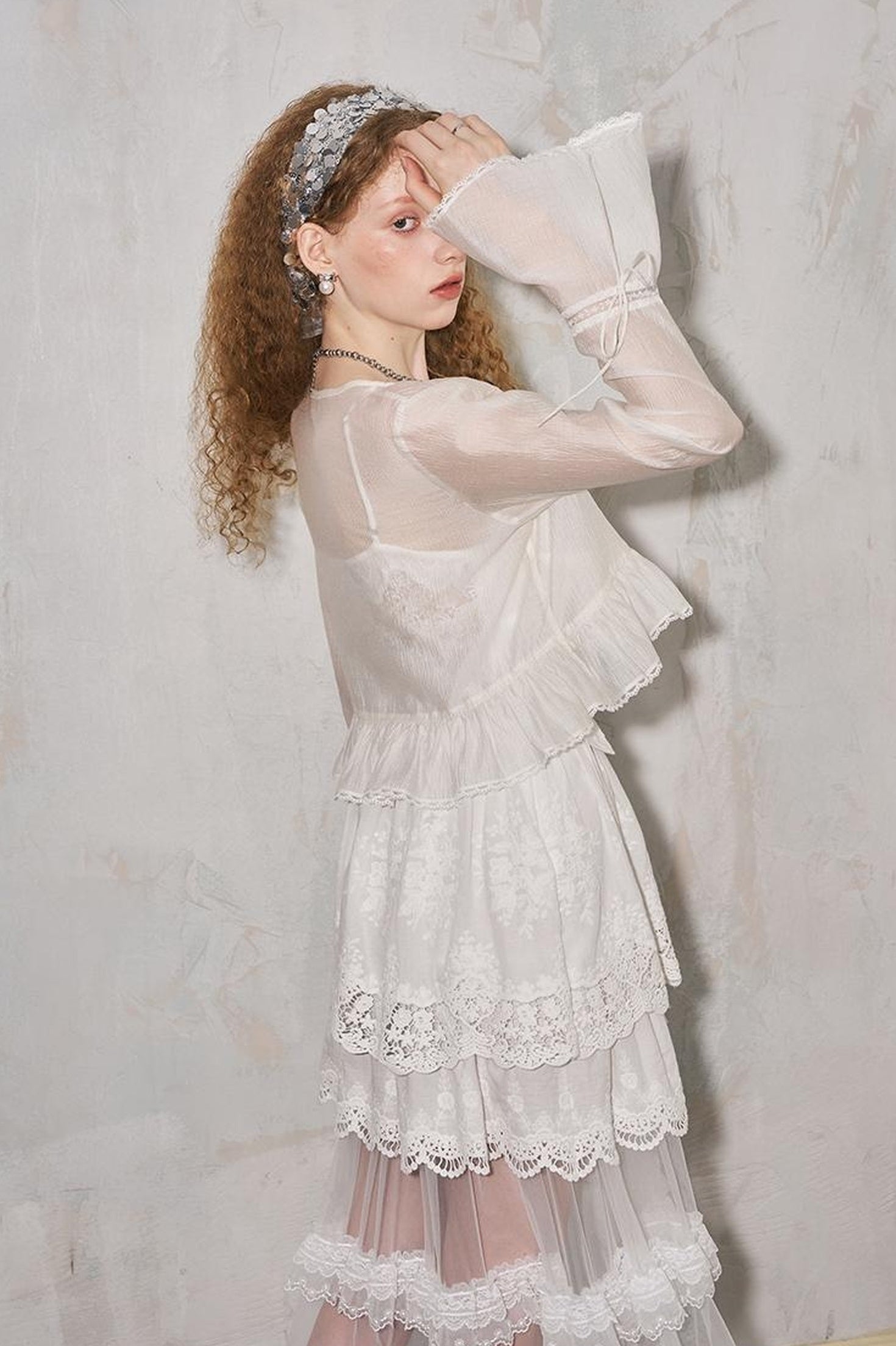 DIDDI MODA Lazy Tie Lace Sheer Cropped Cover Up