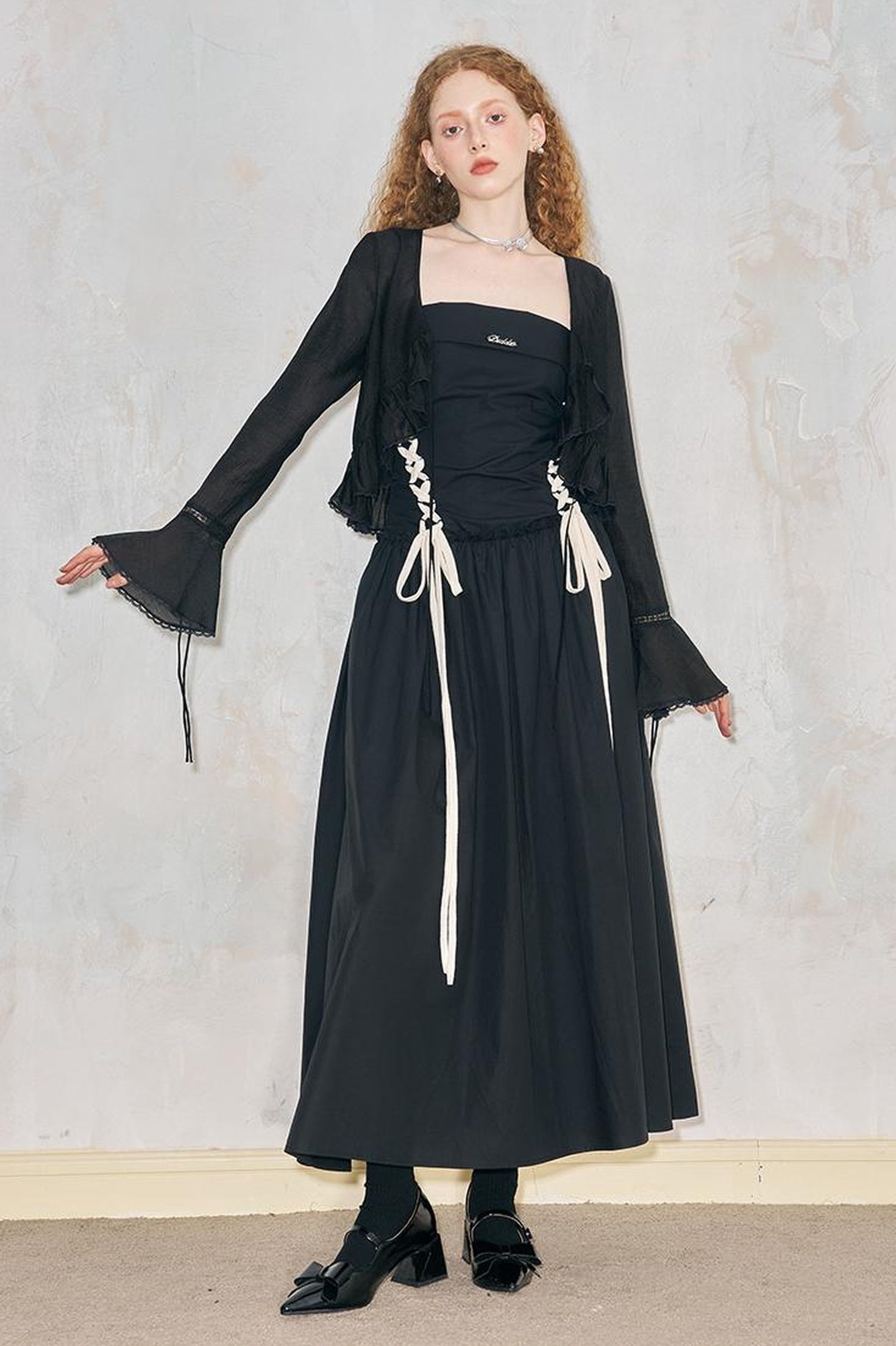 DIDDI MODA Lazy Tie Lace Sheer Cropped Cover Up