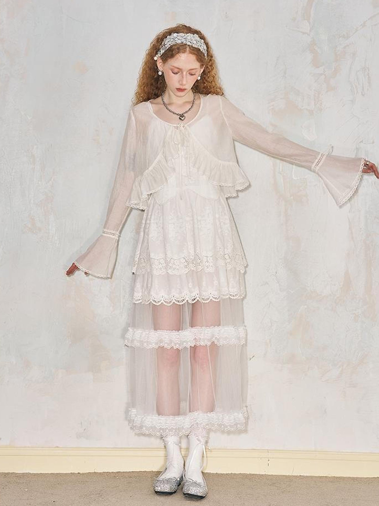 DIDDI MODA Lazy Tie Lace Sheer Cropped Cover Up