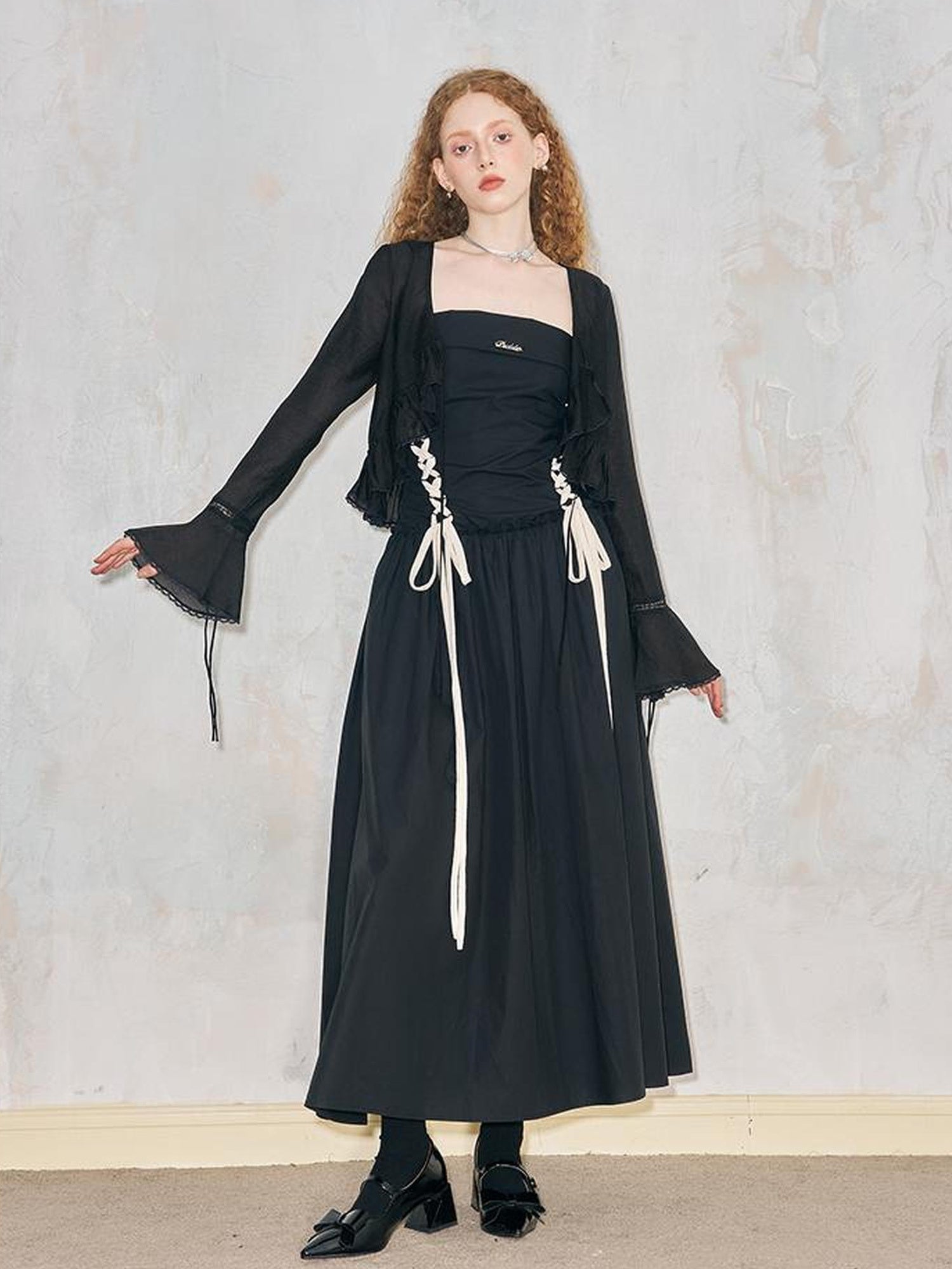 DIDDI MODA Lazy Tie Lace Sheer Cropped Cover Up