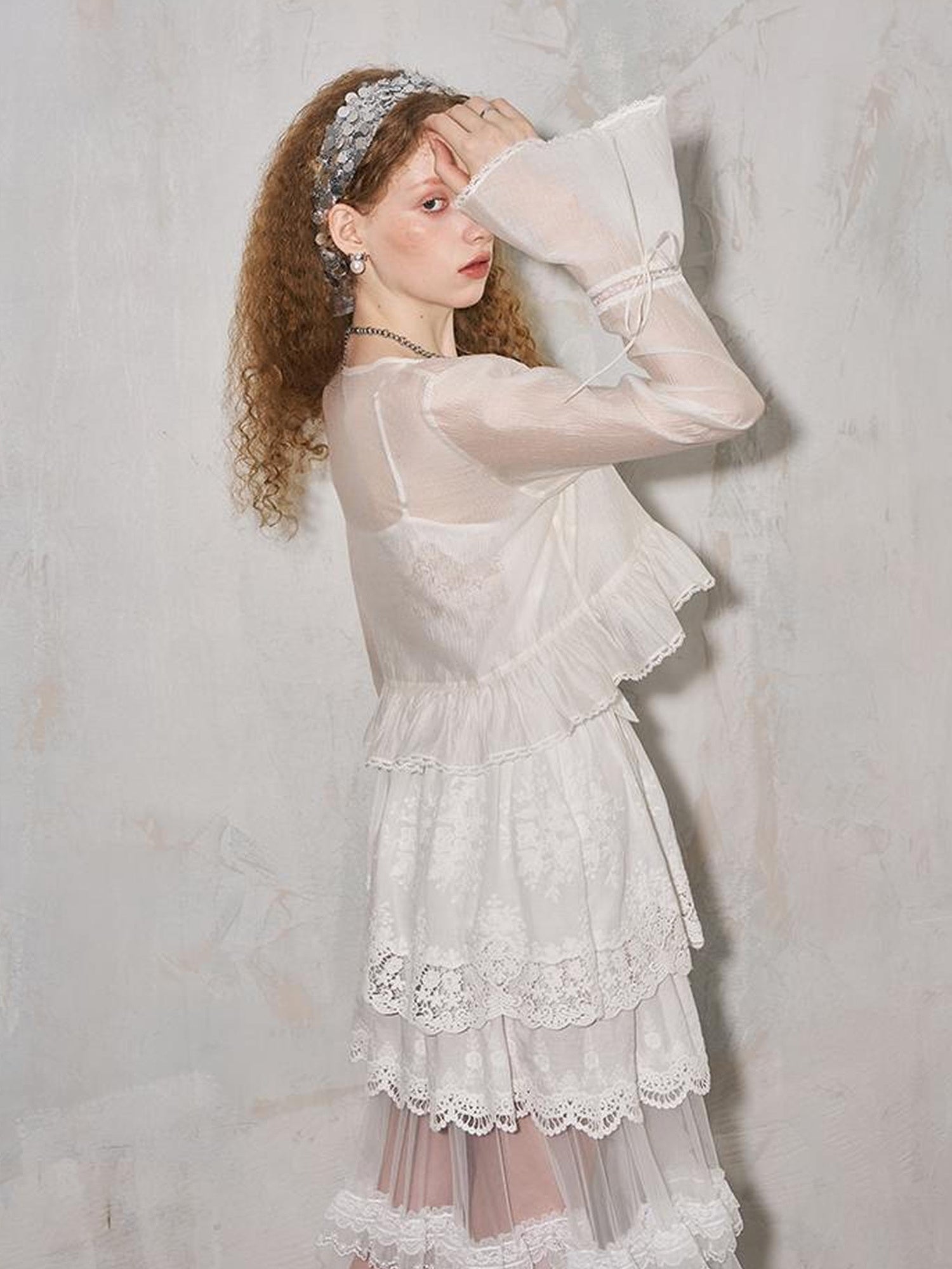 DIDDI MODA Lazy Tie Lace Sheer Cropped Cover Up