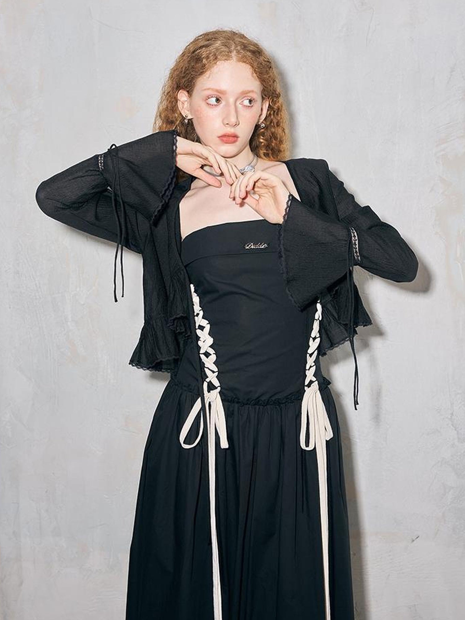 DIDDI MODA Lazy Tie Lace Sheer Cropped Cover Up