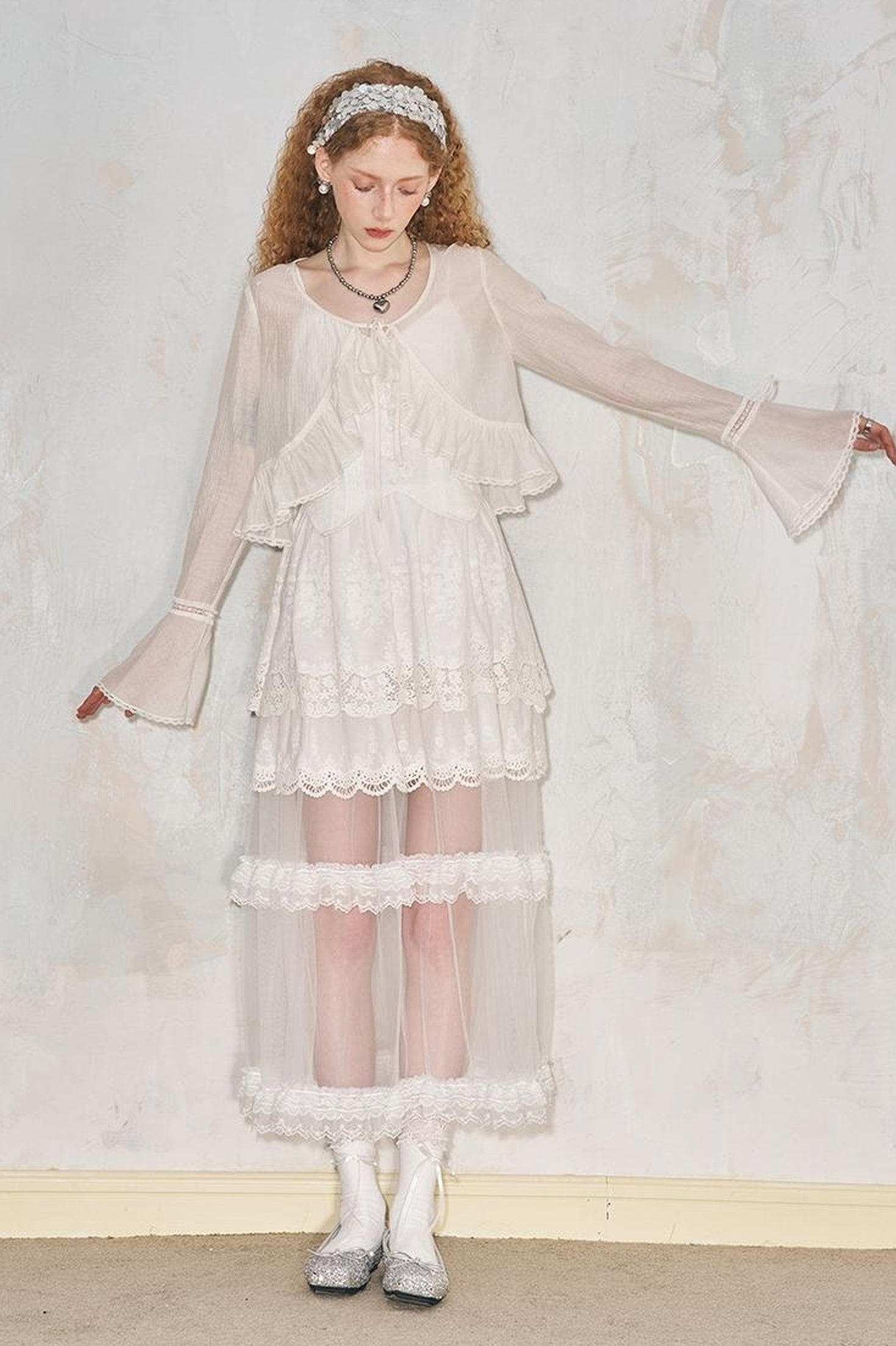 DIDDI MODA Lazy Tie Lace Sheer Cropped Cover Up