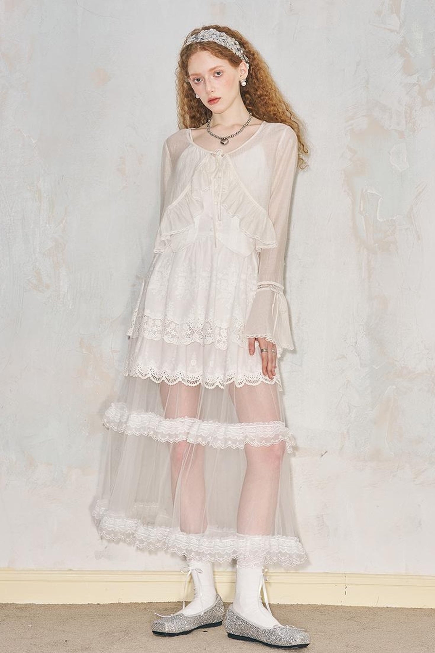 DIDDI MODA Lazy Tie Lace Sheer Cropped Cover Up