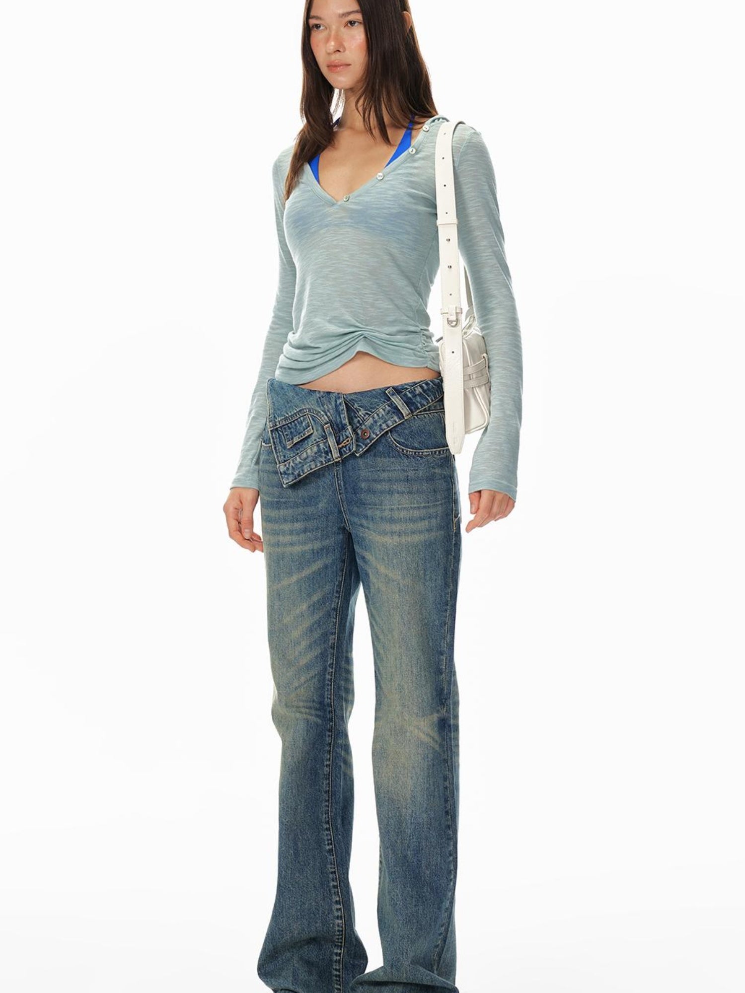 STRIKE A POSE Lazy V-Neck Hooded Long Sleeve Sunshade Top