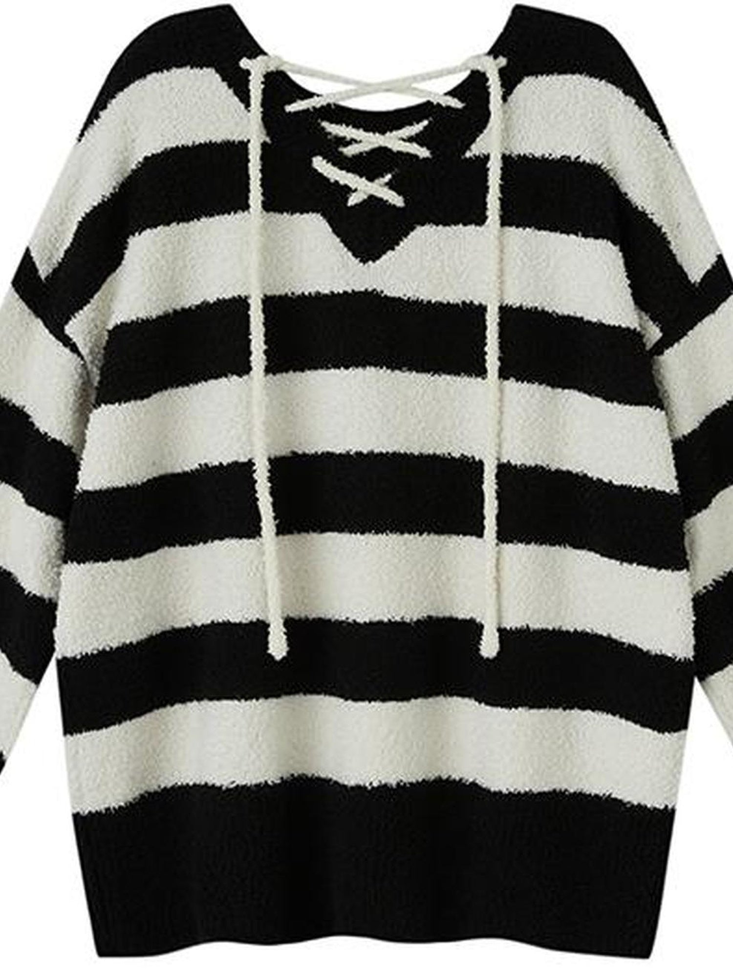 DIDDI MODA Lazy V Striped Knit Tie Front Sweater